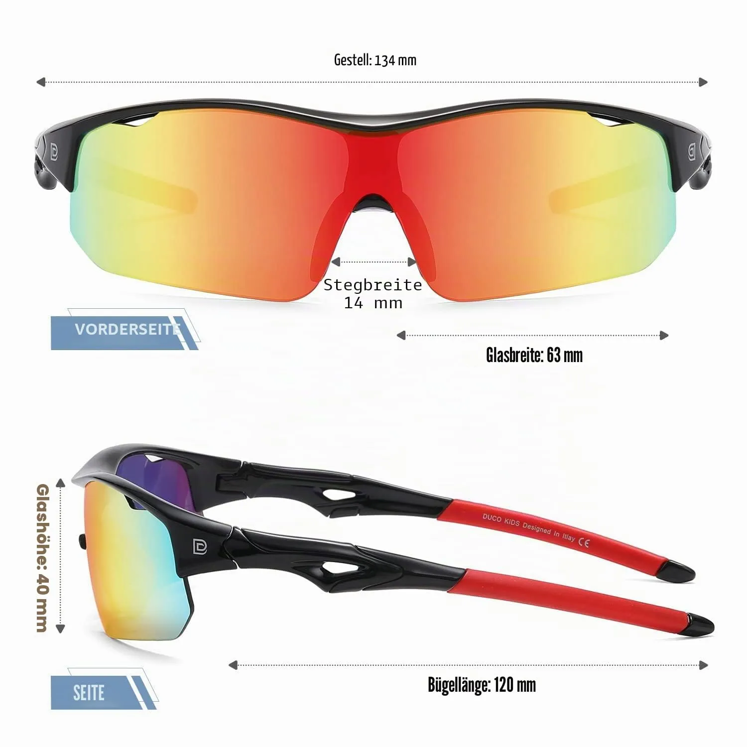 DUCO DK261 Kinder Sportbrille polarisiert schwarz-rot