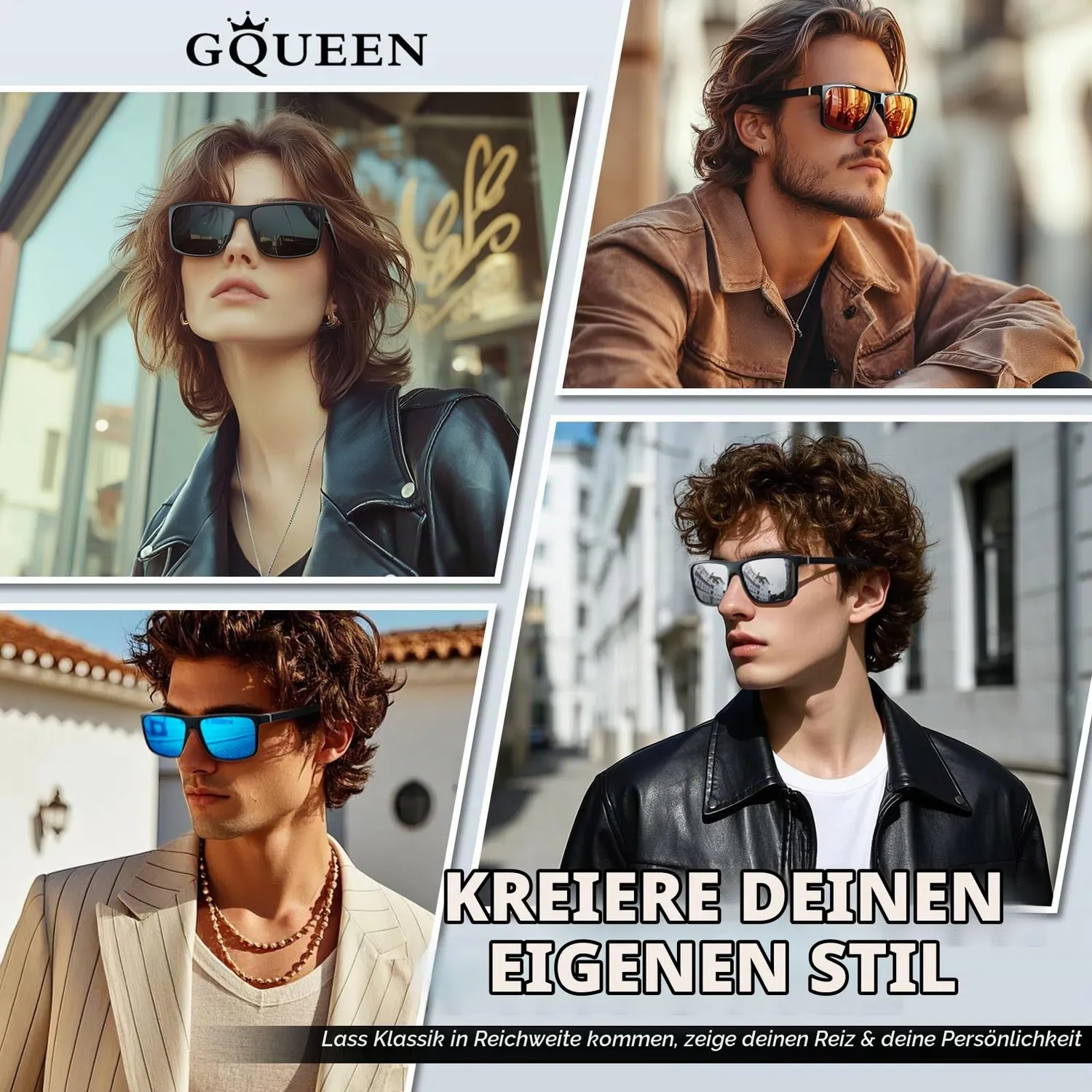 GQUEEN Retro Sonnenbrille Matt-Schwarz Grau polarisiert