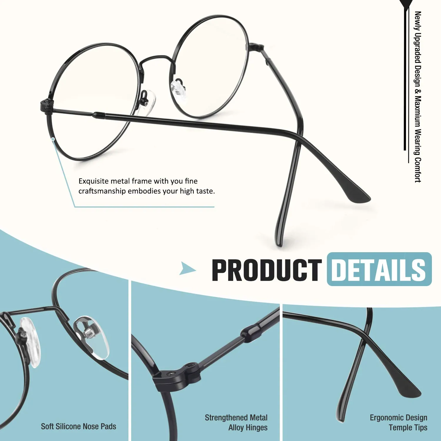 GQUEEN GQ40 Blaulichtfilter Brille rund ohne Stärke