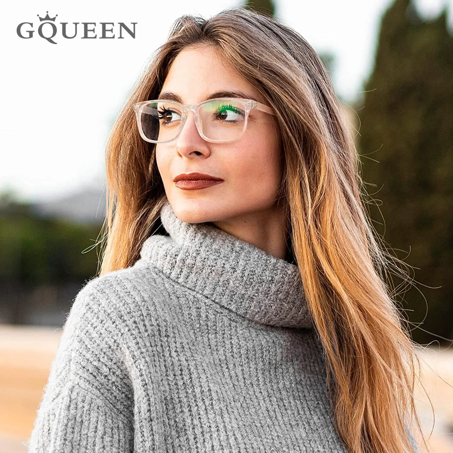 GQUEEN PE2 Hornbrille Transparent ohne Stärke