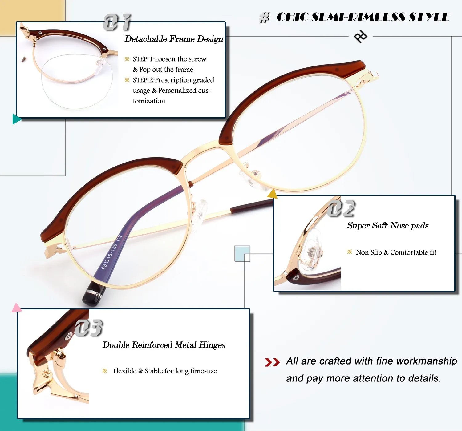 GQUEEN GQ022 Computerbrille halbrandlos transparent