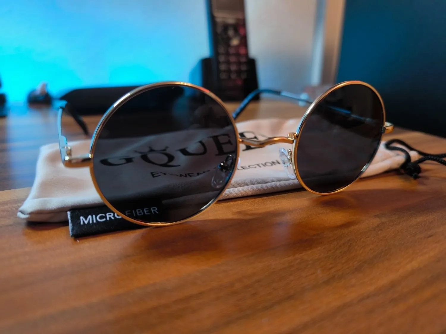 GQUEEN MEZ1 Retro Runde Sonnenbrille Gold Grau polarisiert