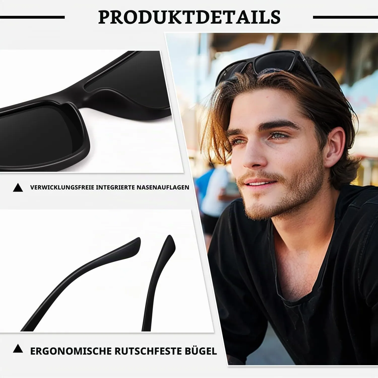 GQUEEN Retro Sonnenbrille Matt-Schwarz Grau polarisiert