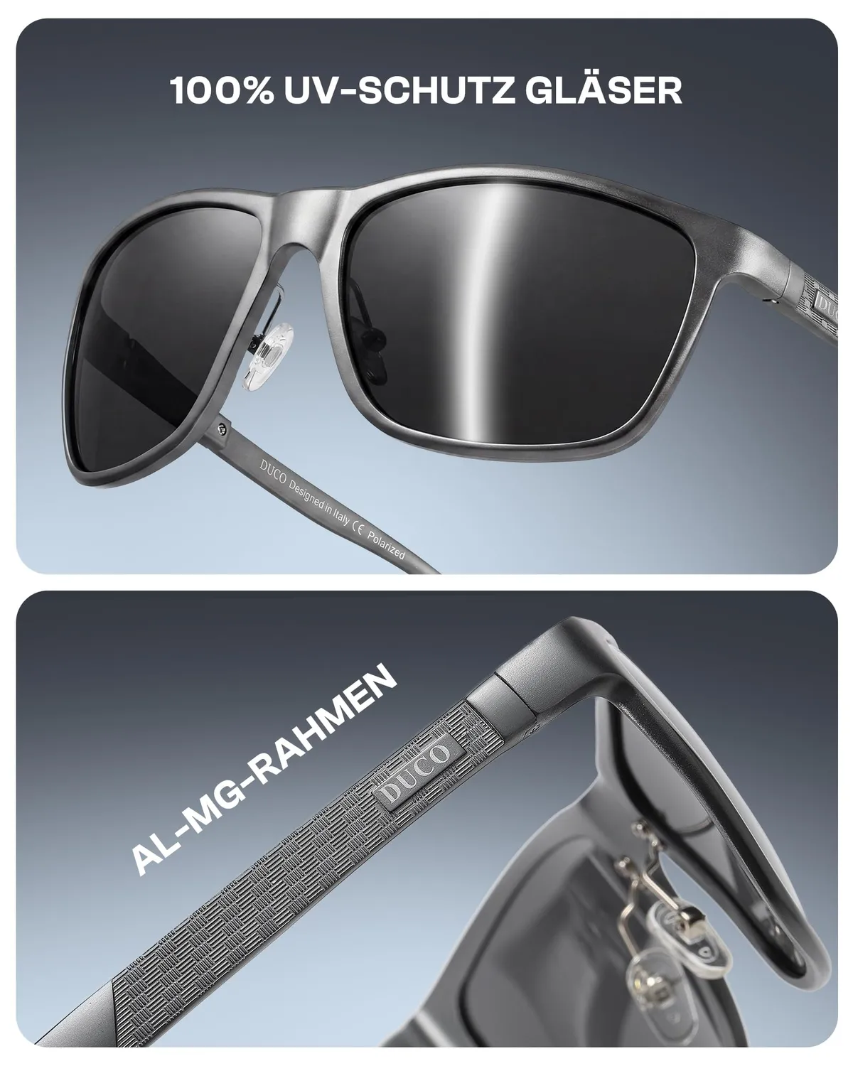 DUCO Herren Sonnenbrille Gunmetal polarisiert Metall