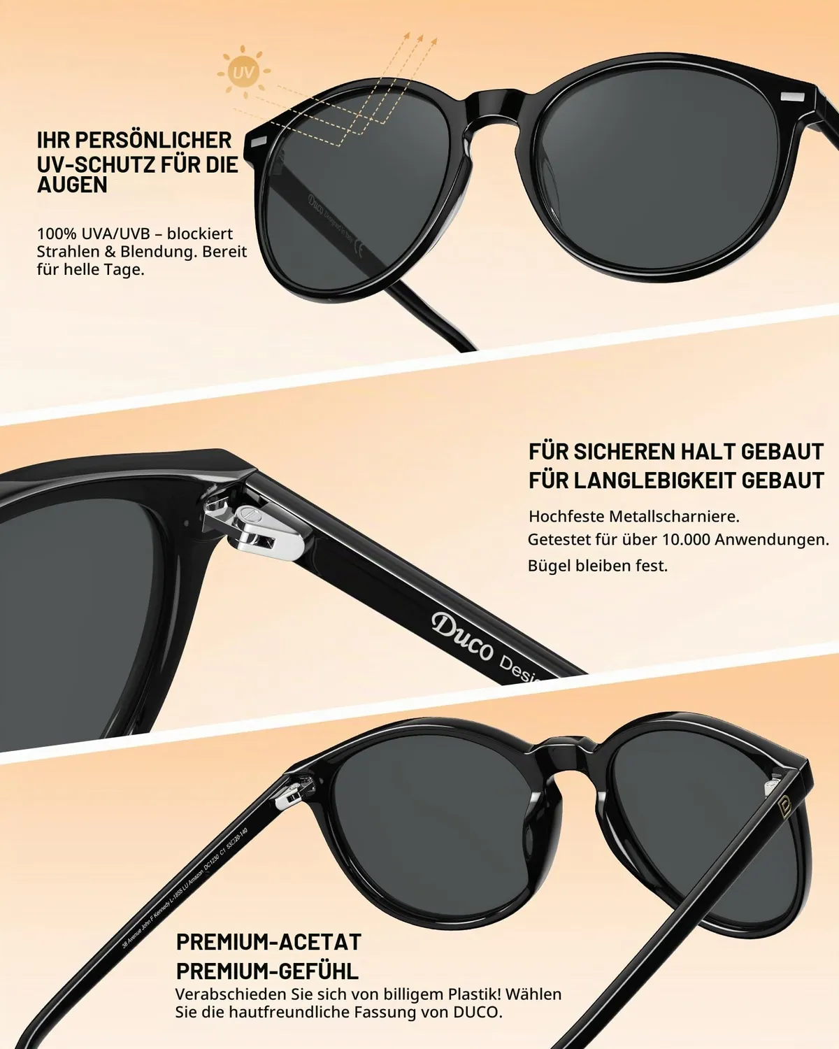 DUCO 1230 Damen Sonnenbrille Schwarz polarisiert