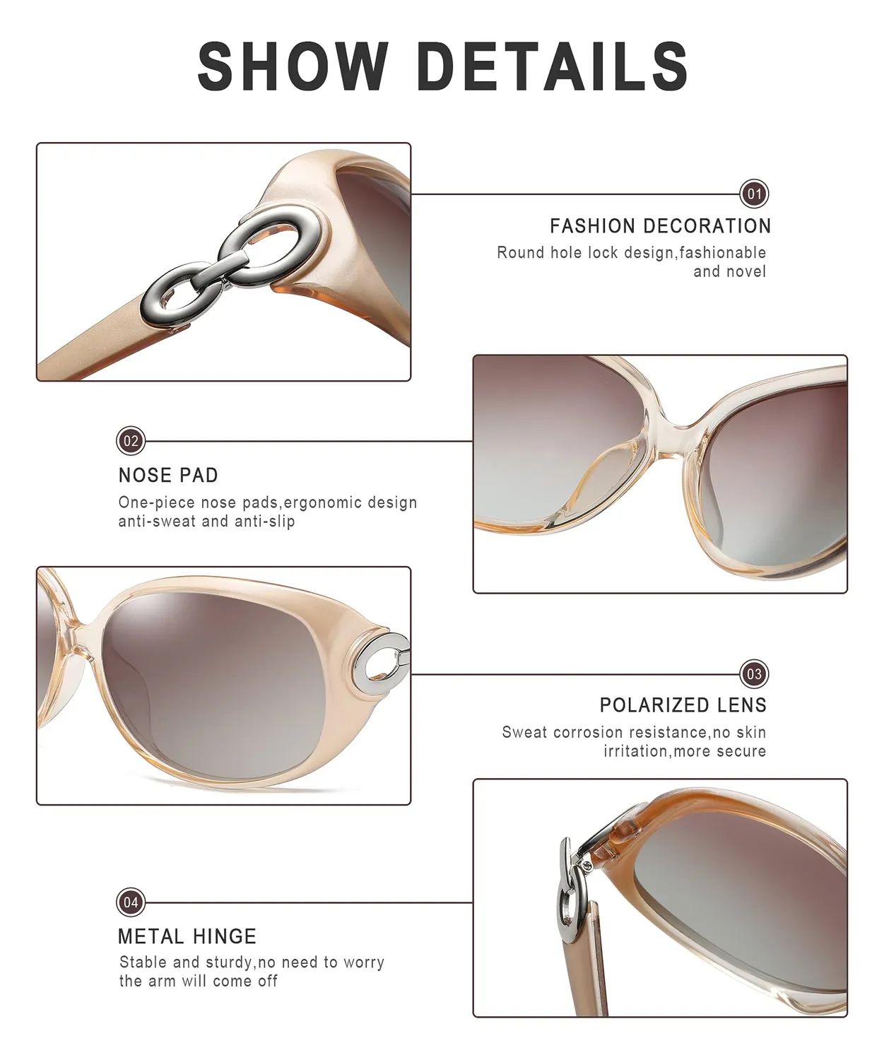 DUCO 1220 Damen Sonnenbrille übergroß polarisiert