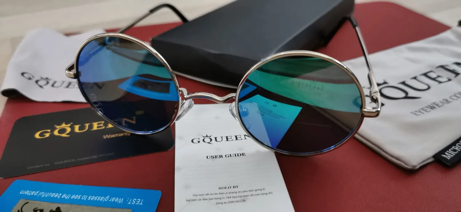 GQUEEN MEZ1 Retro Runde Sonnenbrille Gold Grau polarisiert