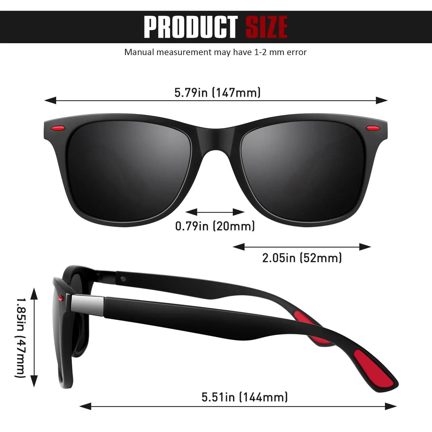 GQUEEN Rechteck Sonnenbrille Matt Schwarz Grau polarisiert
