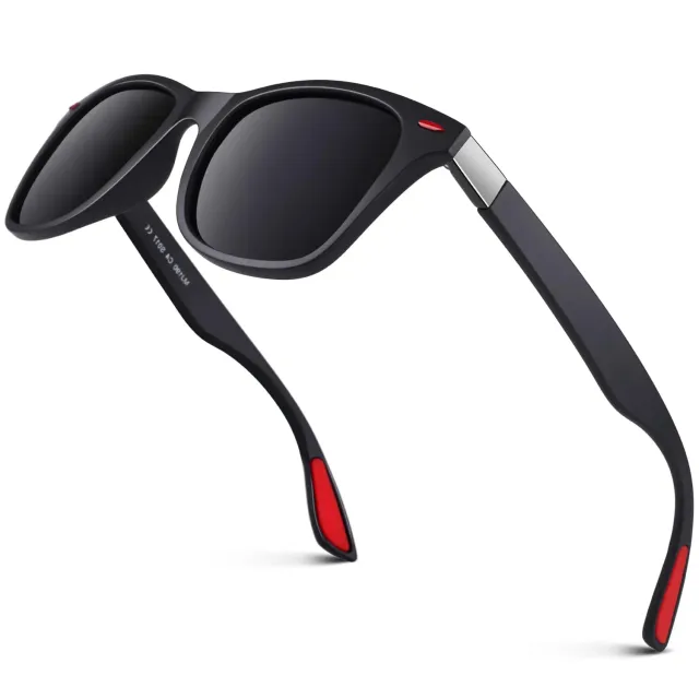 GQUEEN Rechteck Sonnenbrille Matt Schwarz Grau polarisiert