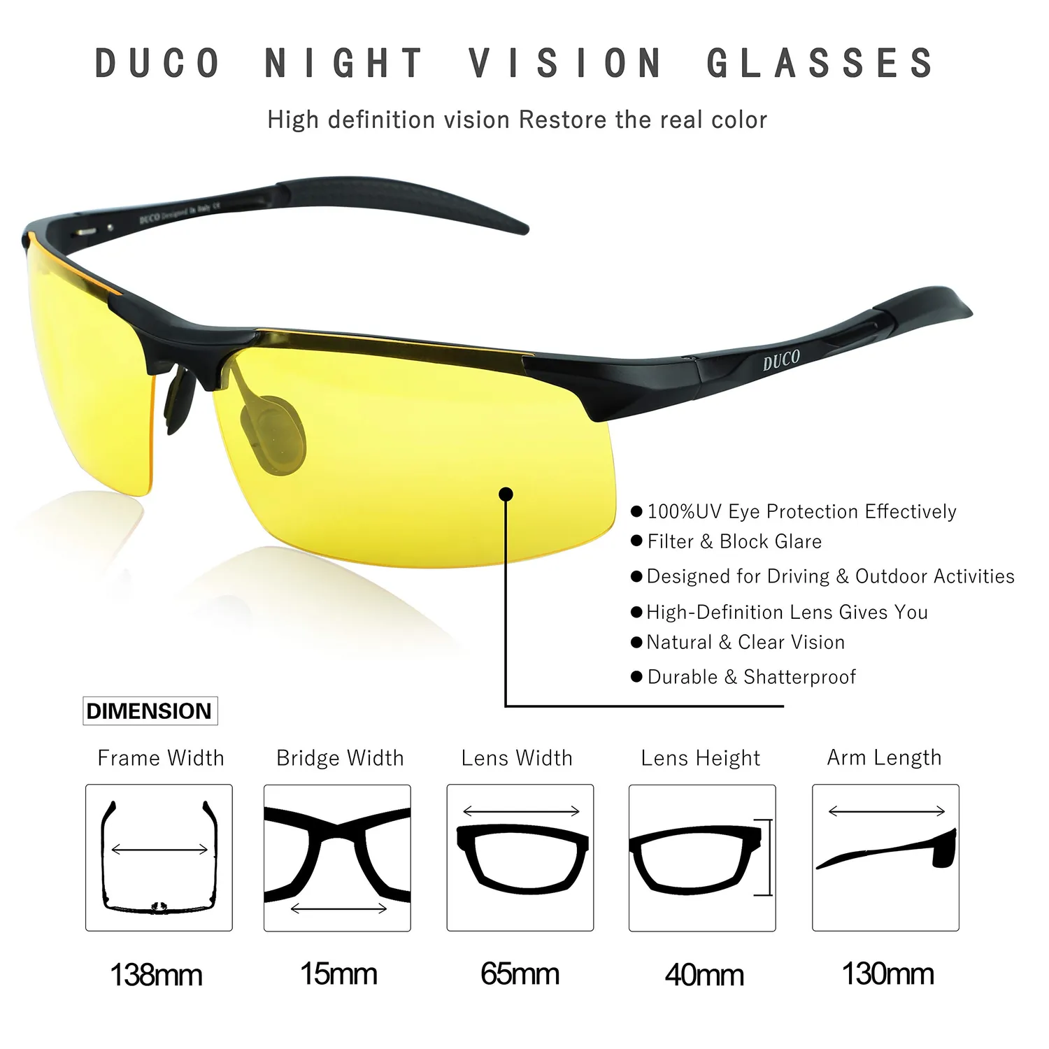 DUCO 8177Y Nachtfahrbrille polarisiert schwarz gelb