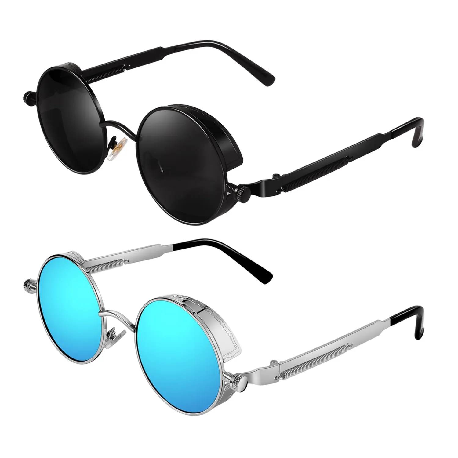 GQUEEN MTS2 Steampunk Sonnenbrille rund schwarz-rot