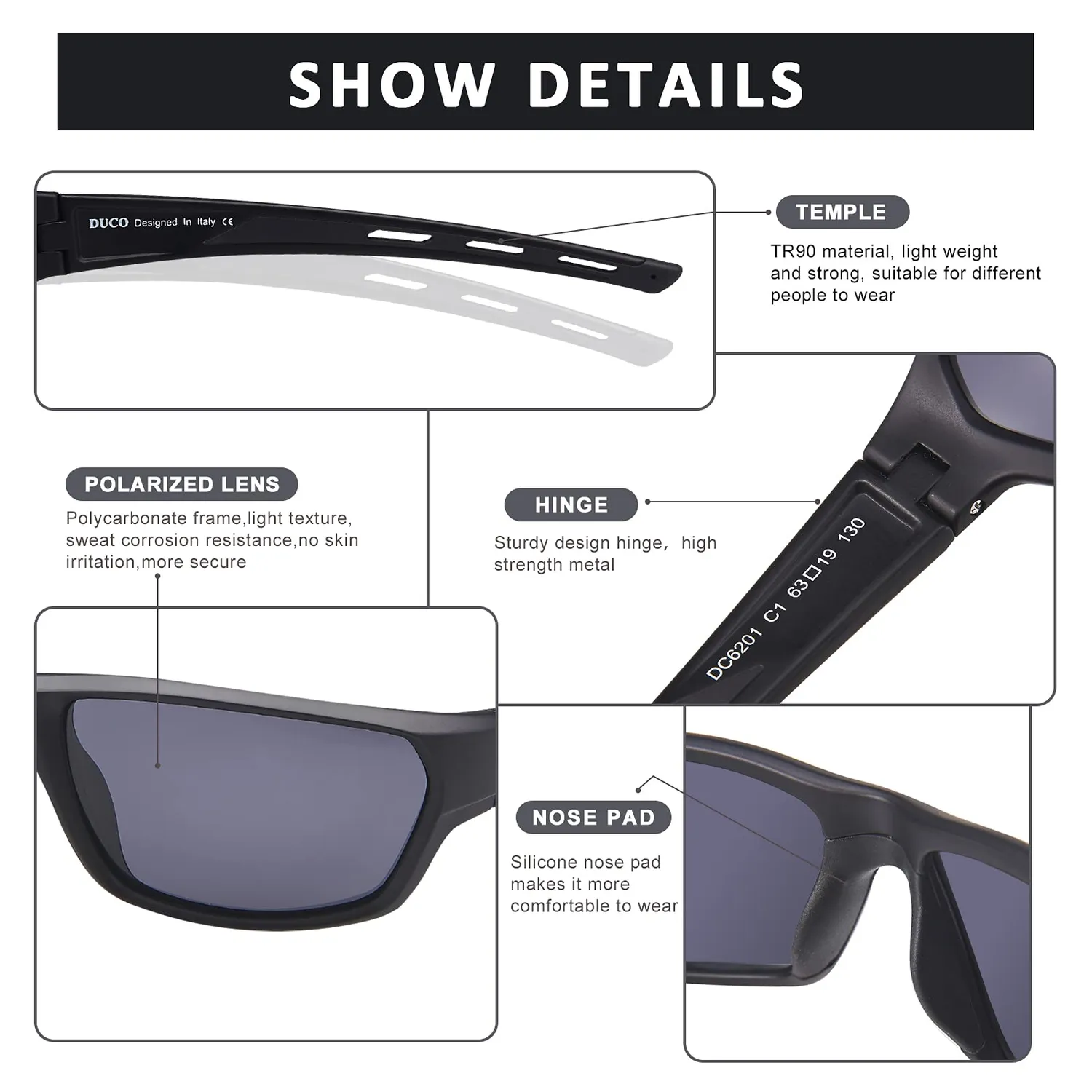 DUCO 6201 Sportbrille polarisiert Herren UV400