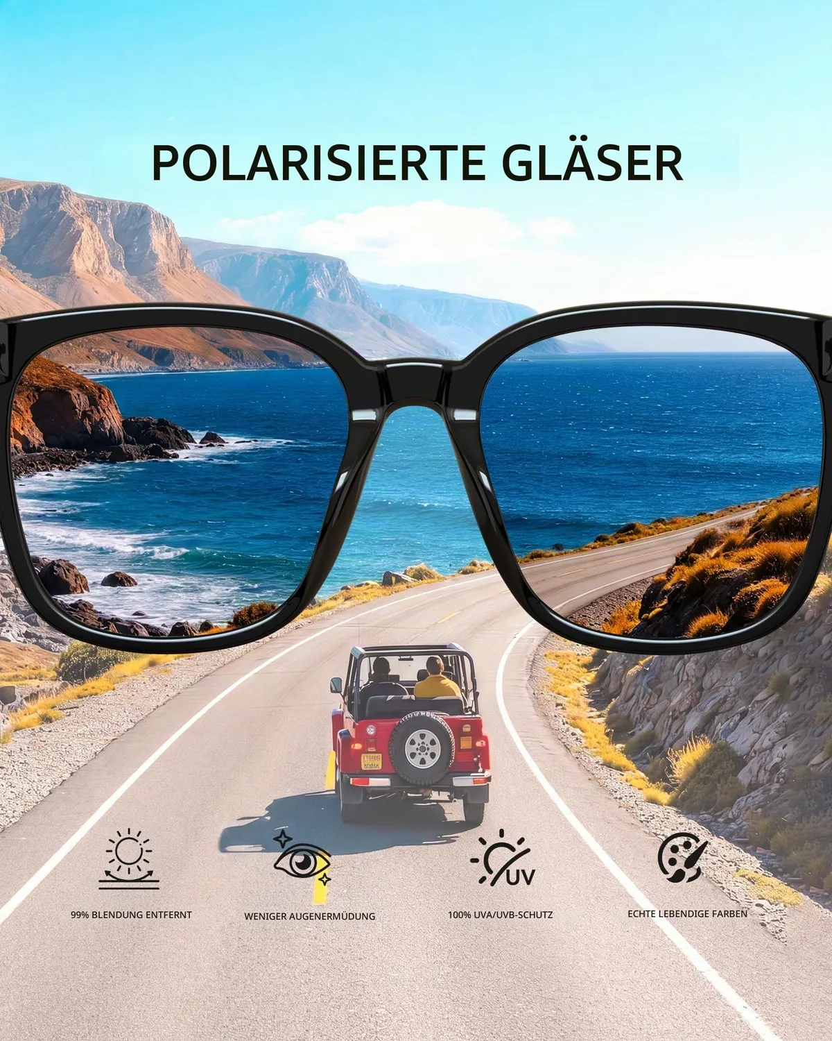 DUCO Vintage Damen Sonnenbrille Schwarz Grau polarisiert