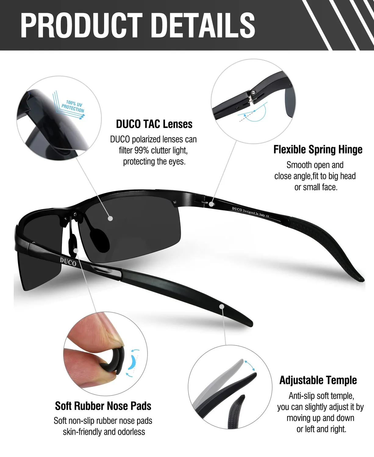 DUCO 8177S Herren Sportbrille polarisiert Grau