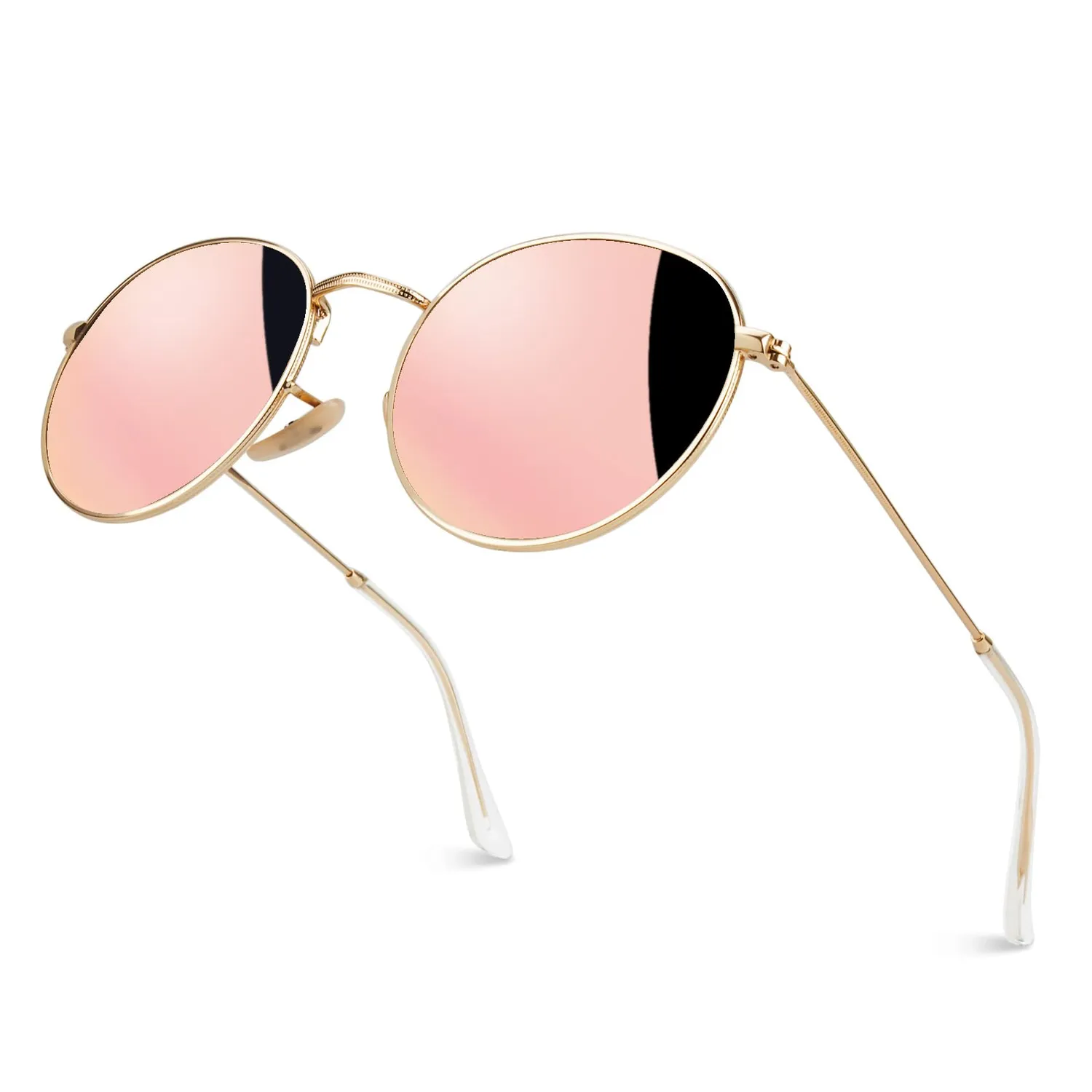 GQUEEN Retro Runde Sonnenbrille Schwarz Grau polarisiert