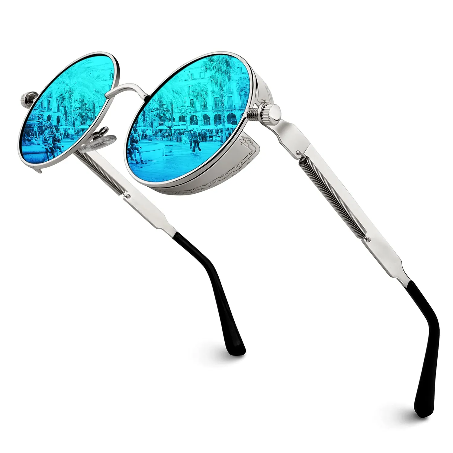 GQUEEN Runde Sonnenbrille Schwarz Grau polarisiert