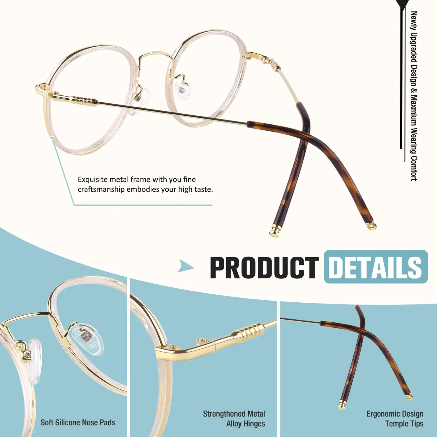 GQUEEN Runde Blaulichtfilter Brille Übergröße amber