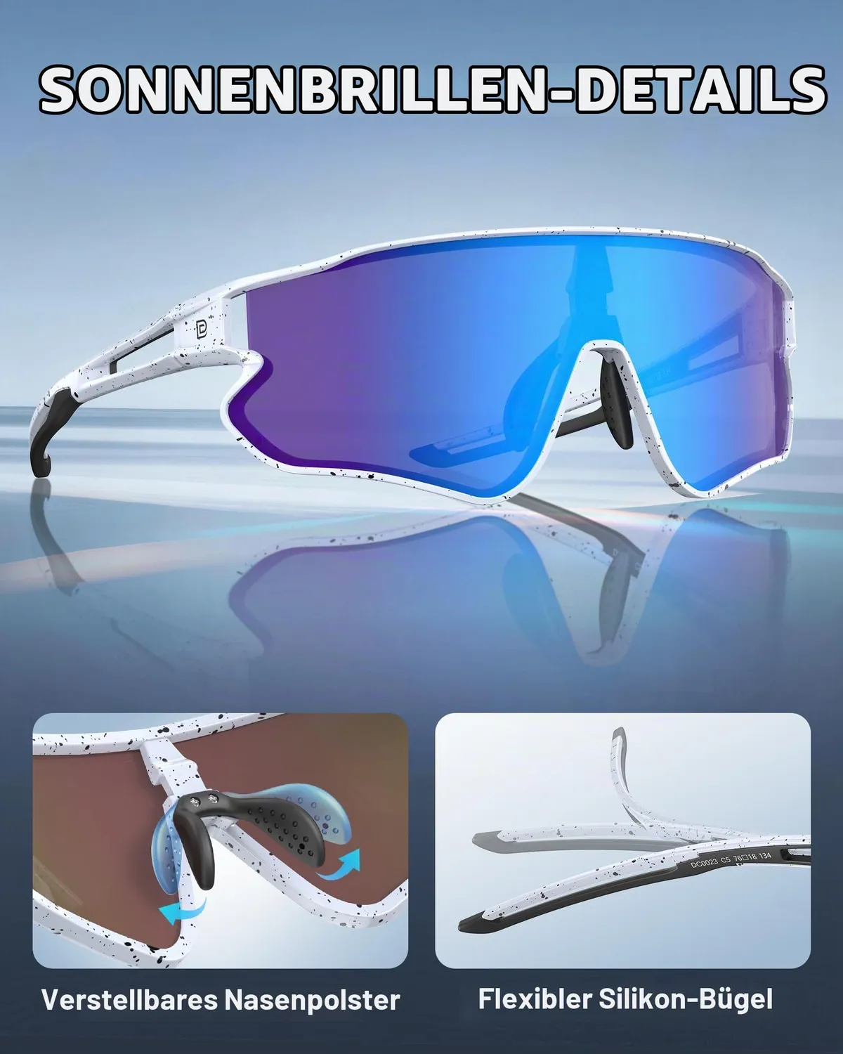 DUCO DC0023 Fahrradbrille weiß-schwarz Revo blau polarisiert