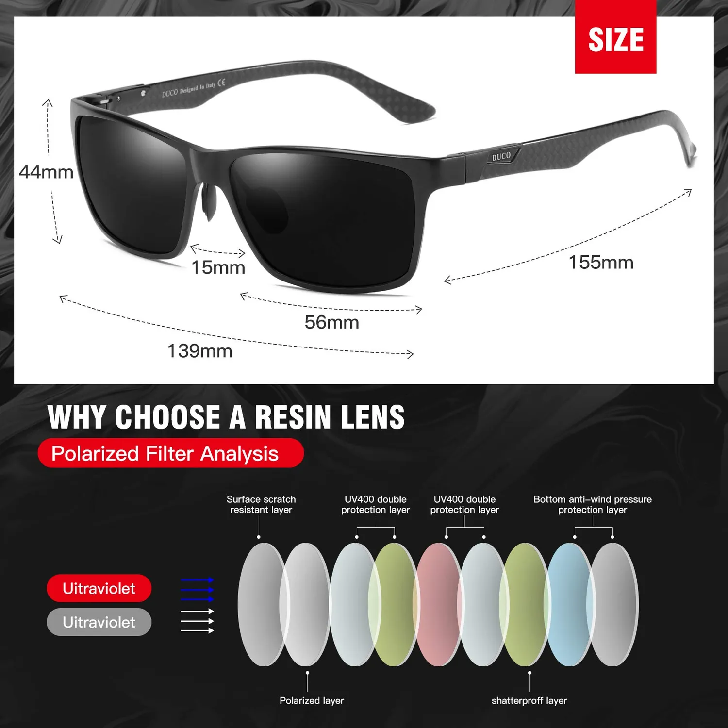 DUCO 8206 Sonnenbrille Metall schwarz grau polarisiert