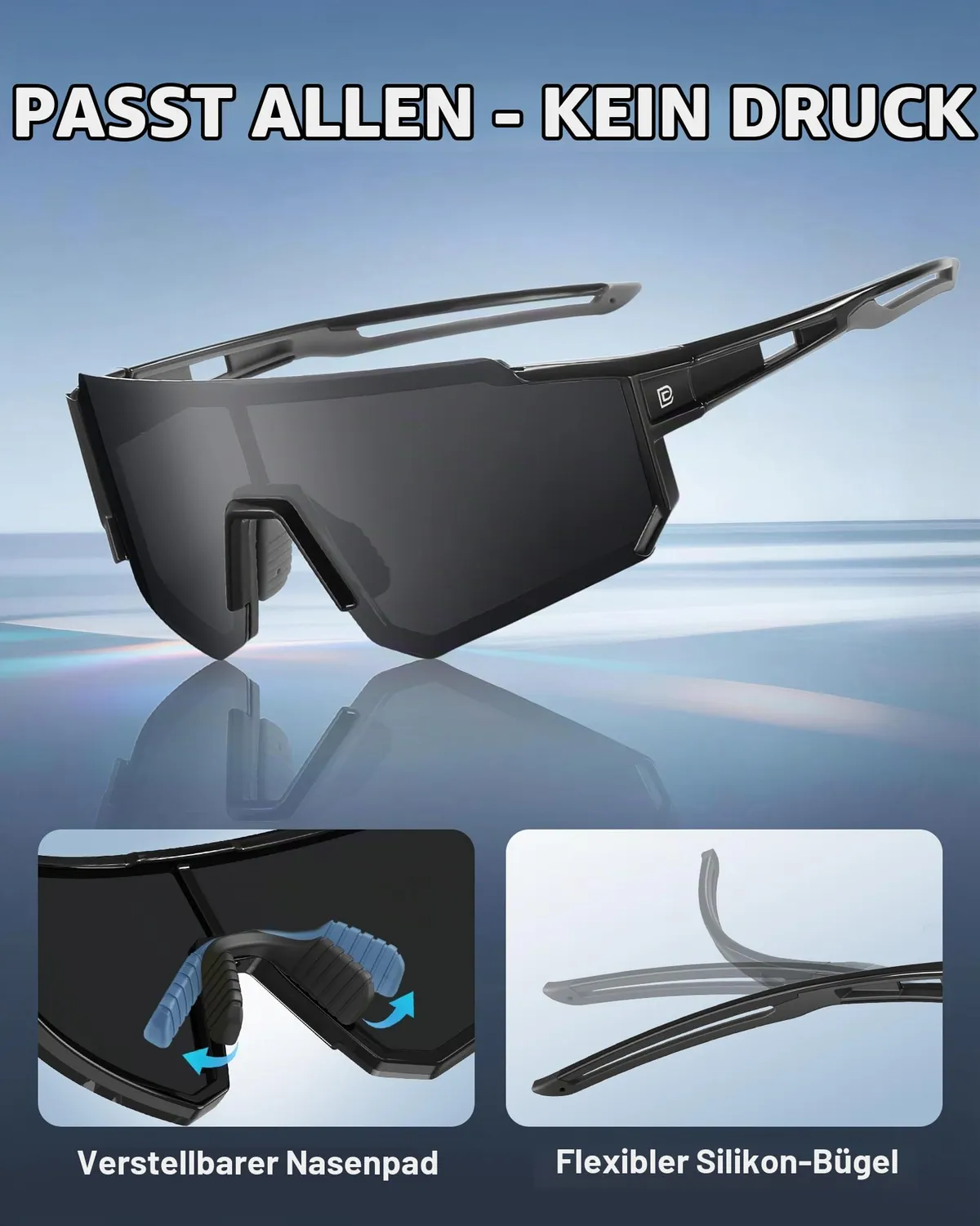 DUCO DC0068 Sport-Sonnenbrille schwarz-grau polarisiert