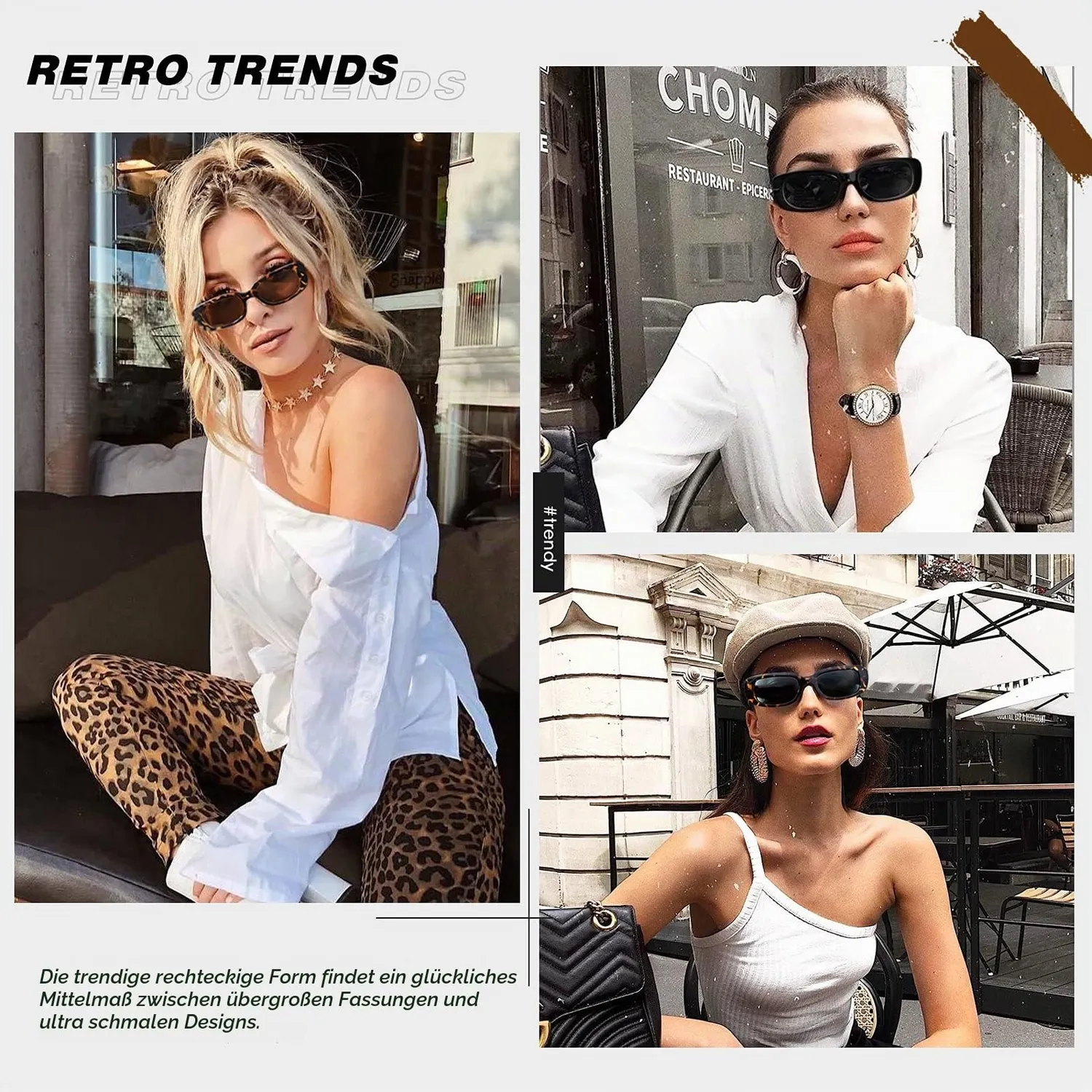 GQUEEN Retro 90s Sonnenbrille Schwarz Grau eckig