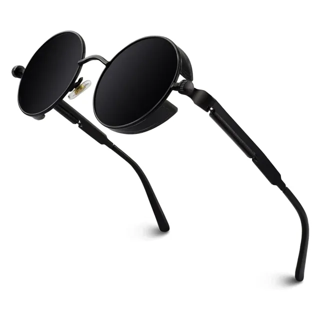 GQUEEN Runde Sonnenbrille Schwarz Grau polarisiert