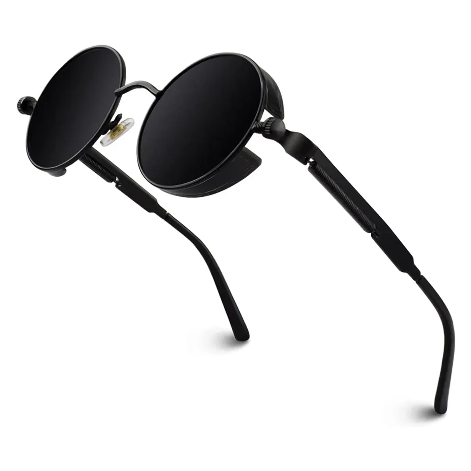 GQUEEN Runde Sonnenbrille Schwarz Grau polarisiert