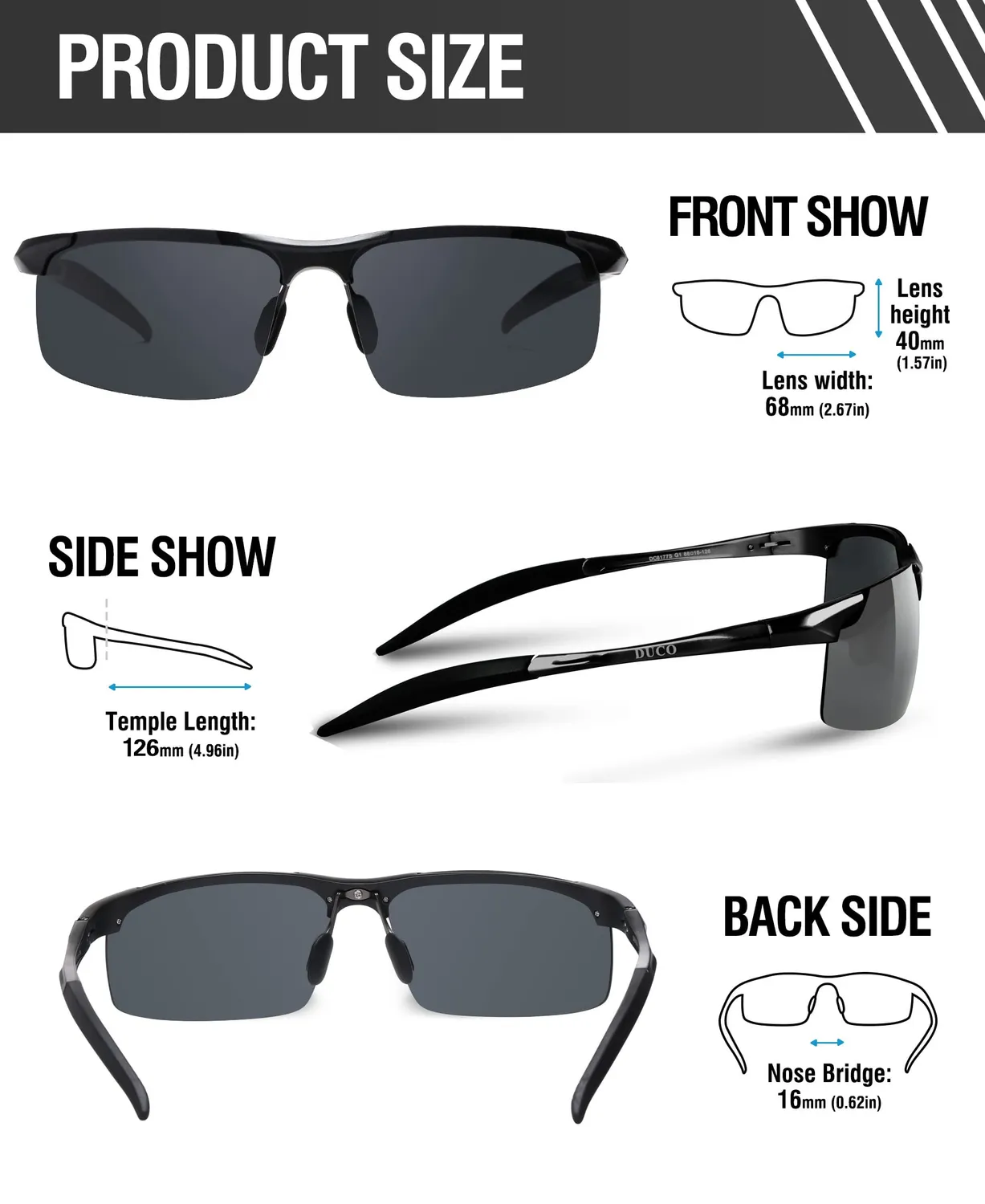 DUCO 8177S Herren Sportbrille polarisiert Grau