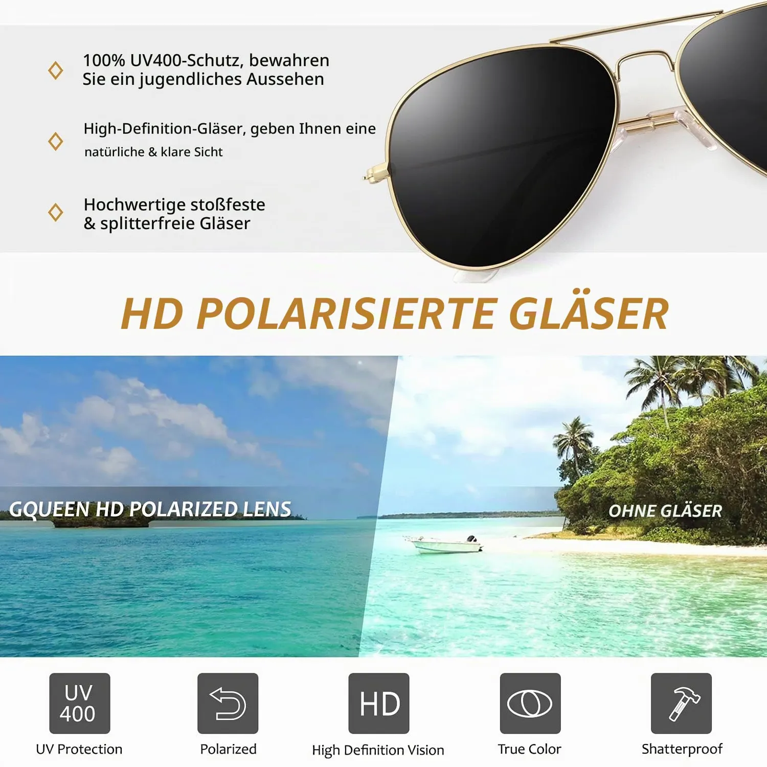 GQUEEN Pilotenbrille polarisiert Metall 58mm UV400