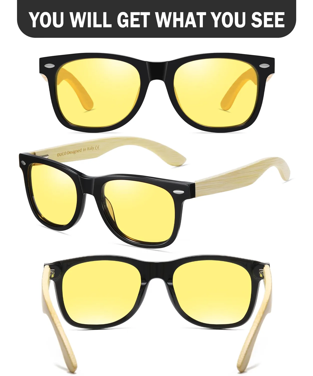 DUCO 2141Y Nachtfahrbrille Holz polarisiert gelb