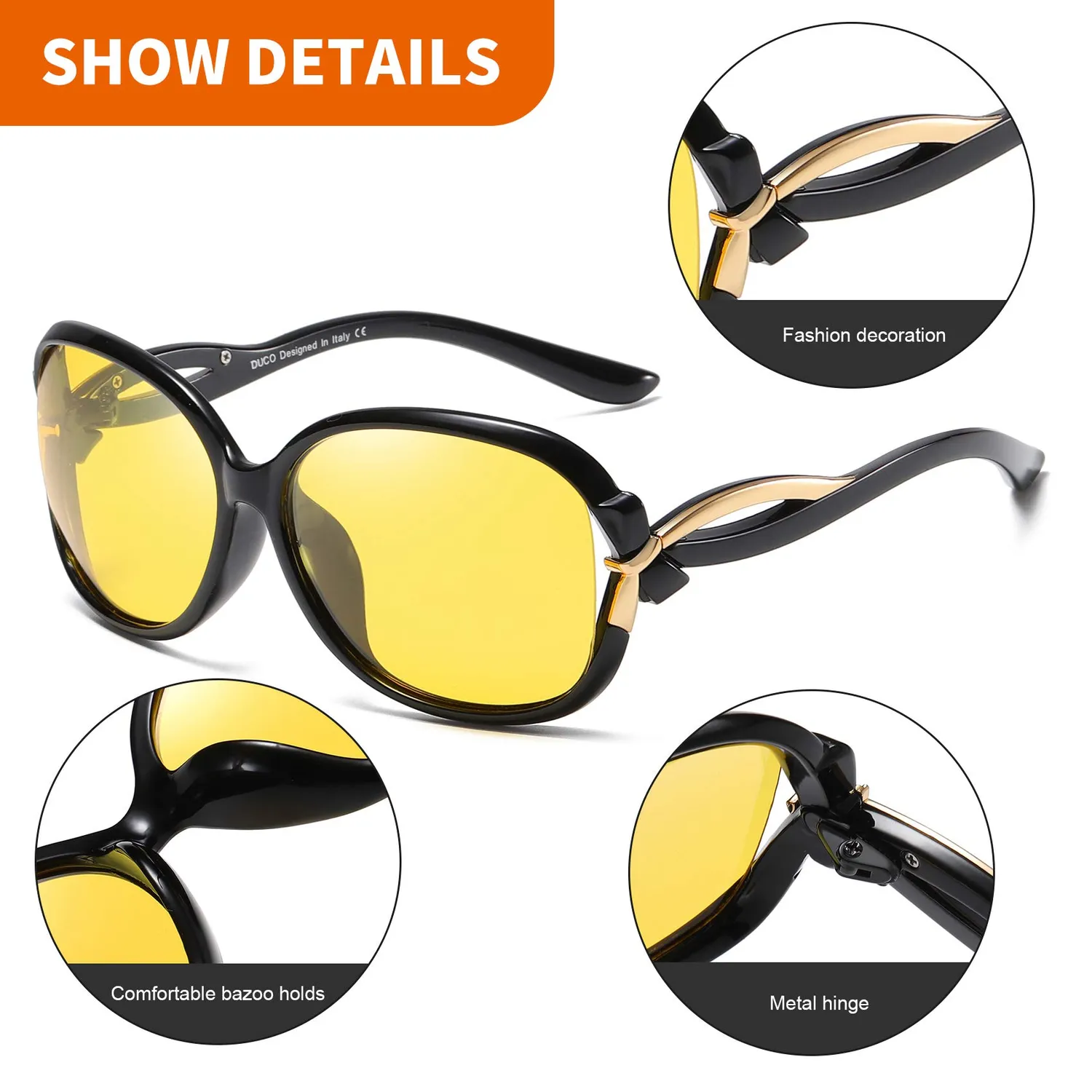 DUCO 2229Y Nachtfahrbrille gelb schwarz Damen