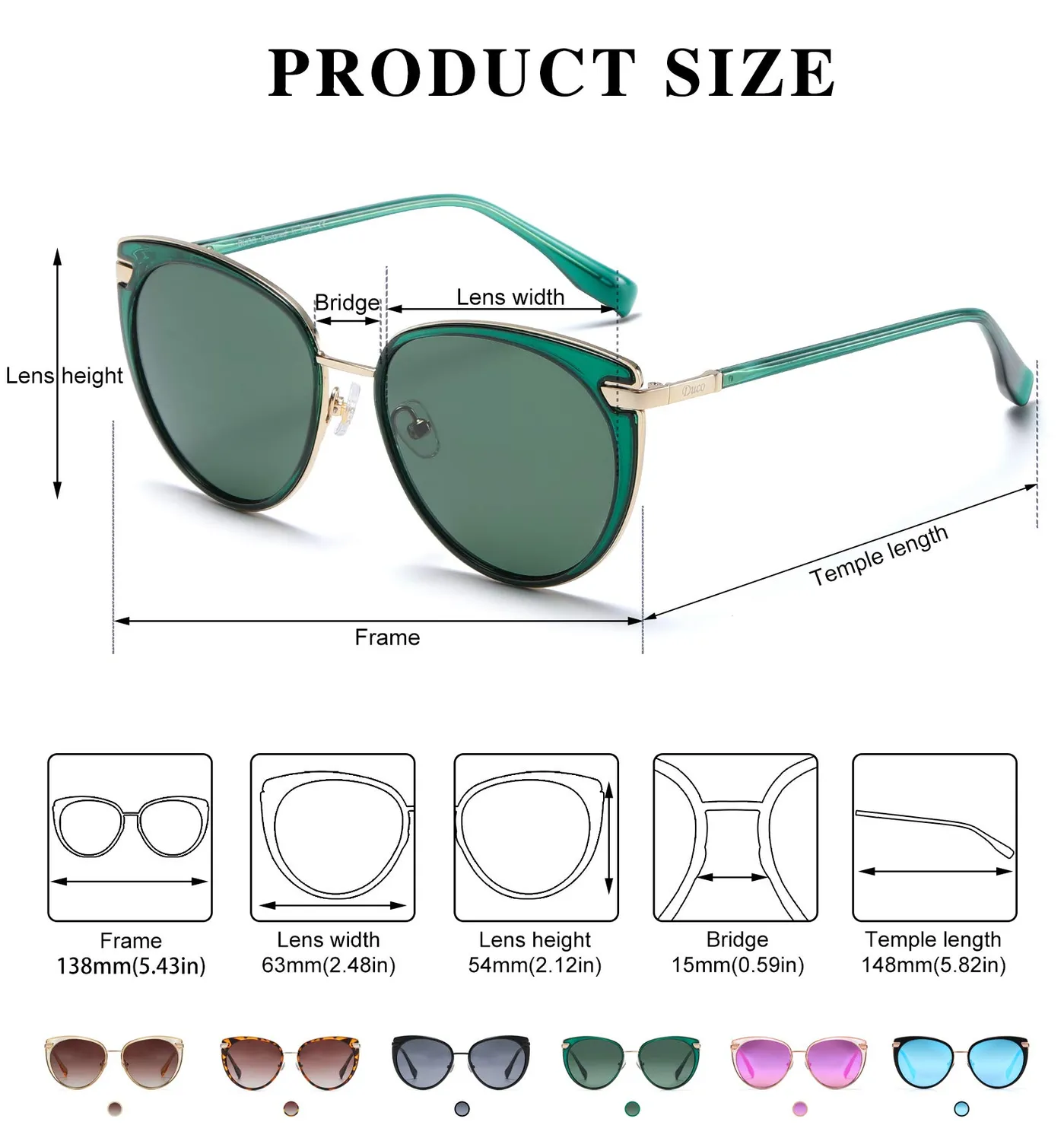 DUCO DC1222 Damen Sonnenbrille polarisiert UV400