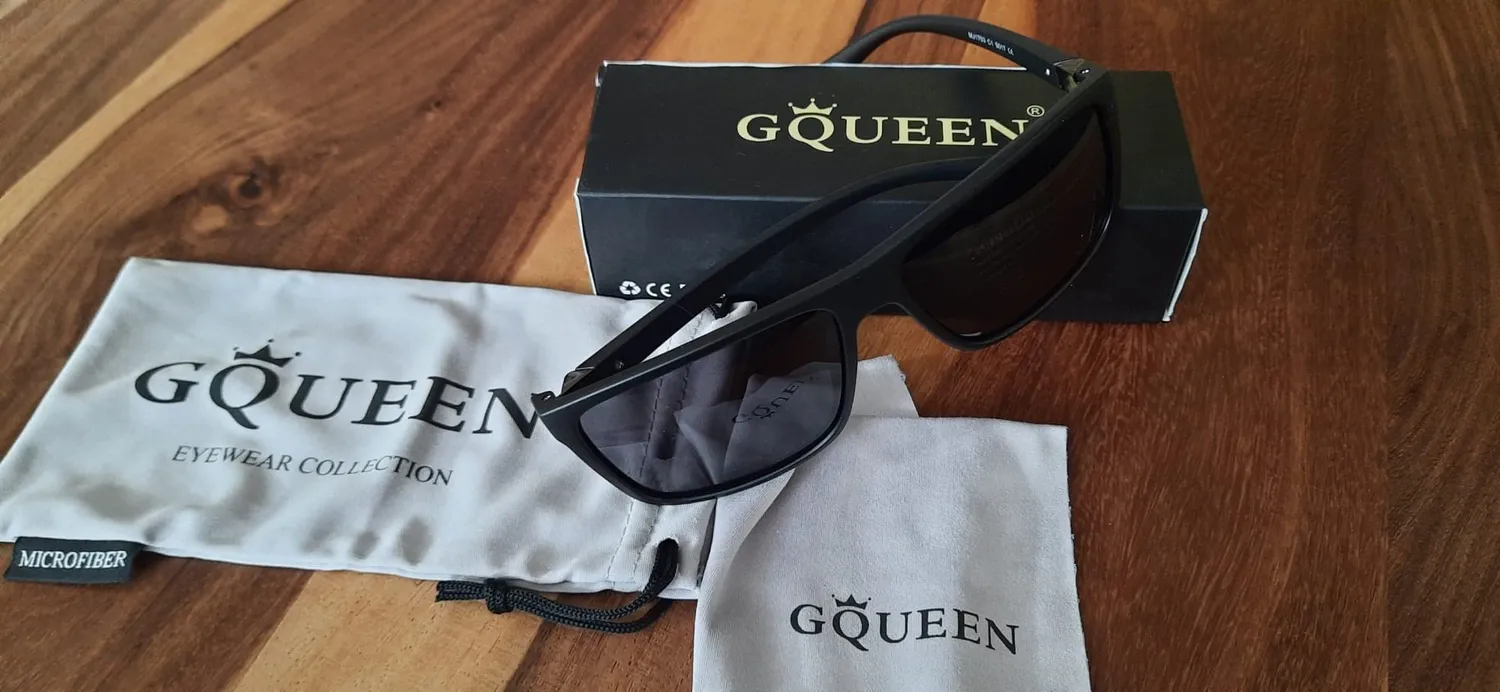 GQUEEN Retro Sonnenbrille Matt-Schwarz Grau polarisiert