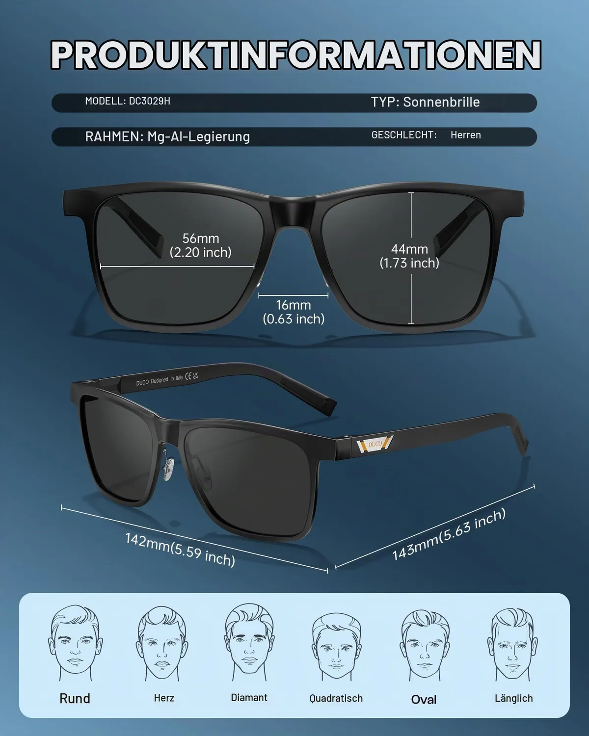 DUCO 3029H Sonnenbrille Schwarz Grau polarisiert