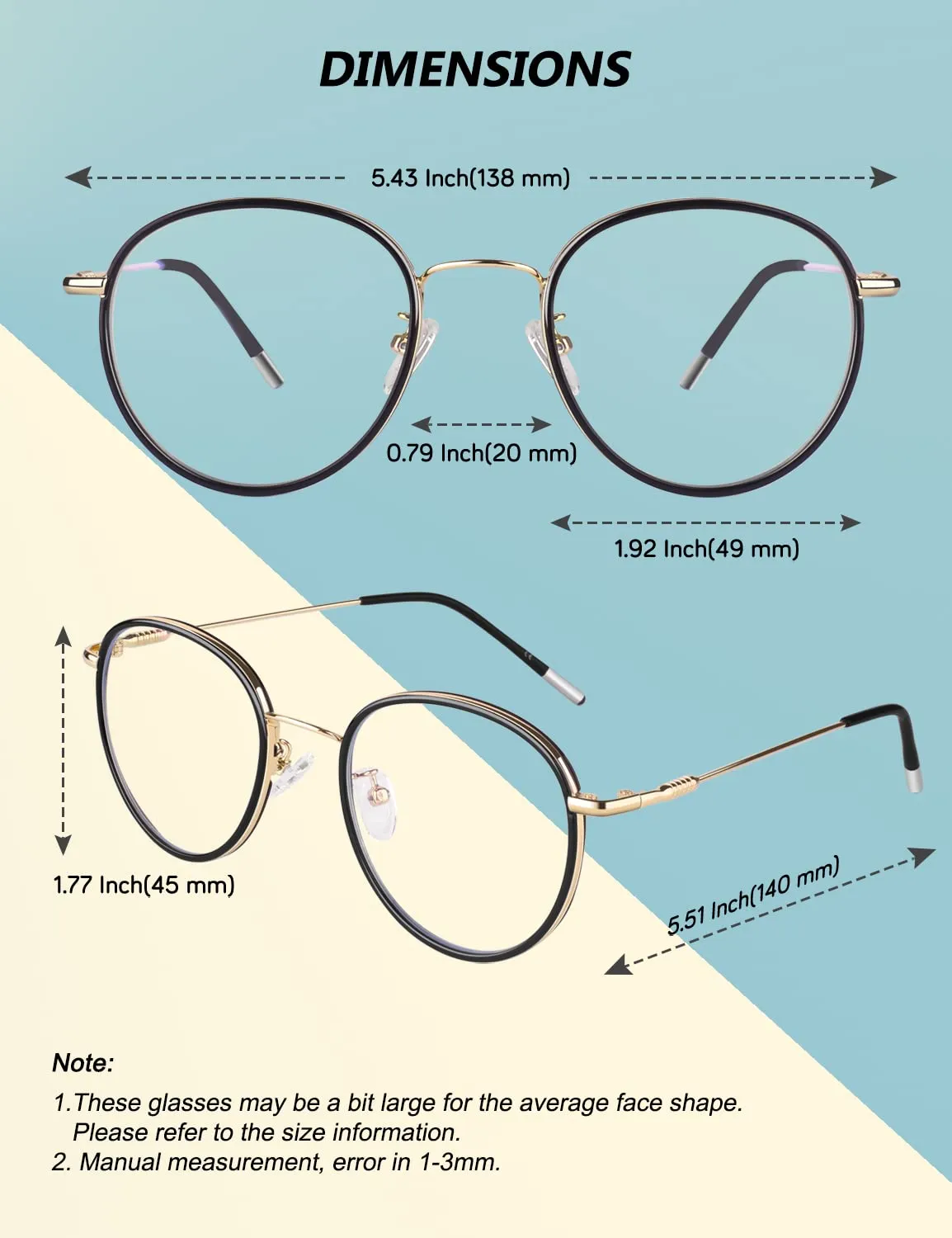 GQUEEN Runde Blaulichtfilter Brille Übergröße amber