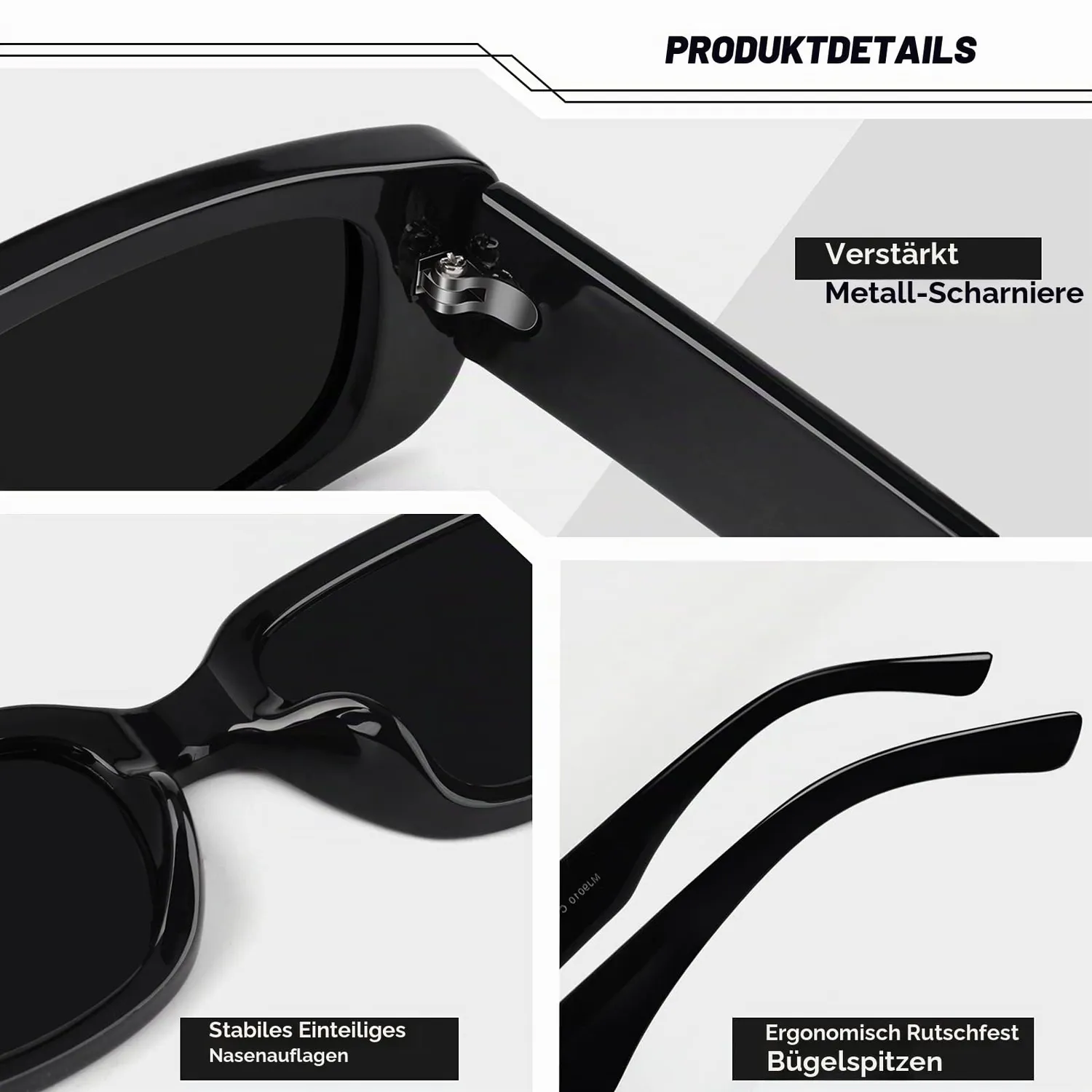 GQUEEN Retro 90s Sonnenbrille Schwarz Grau eckig