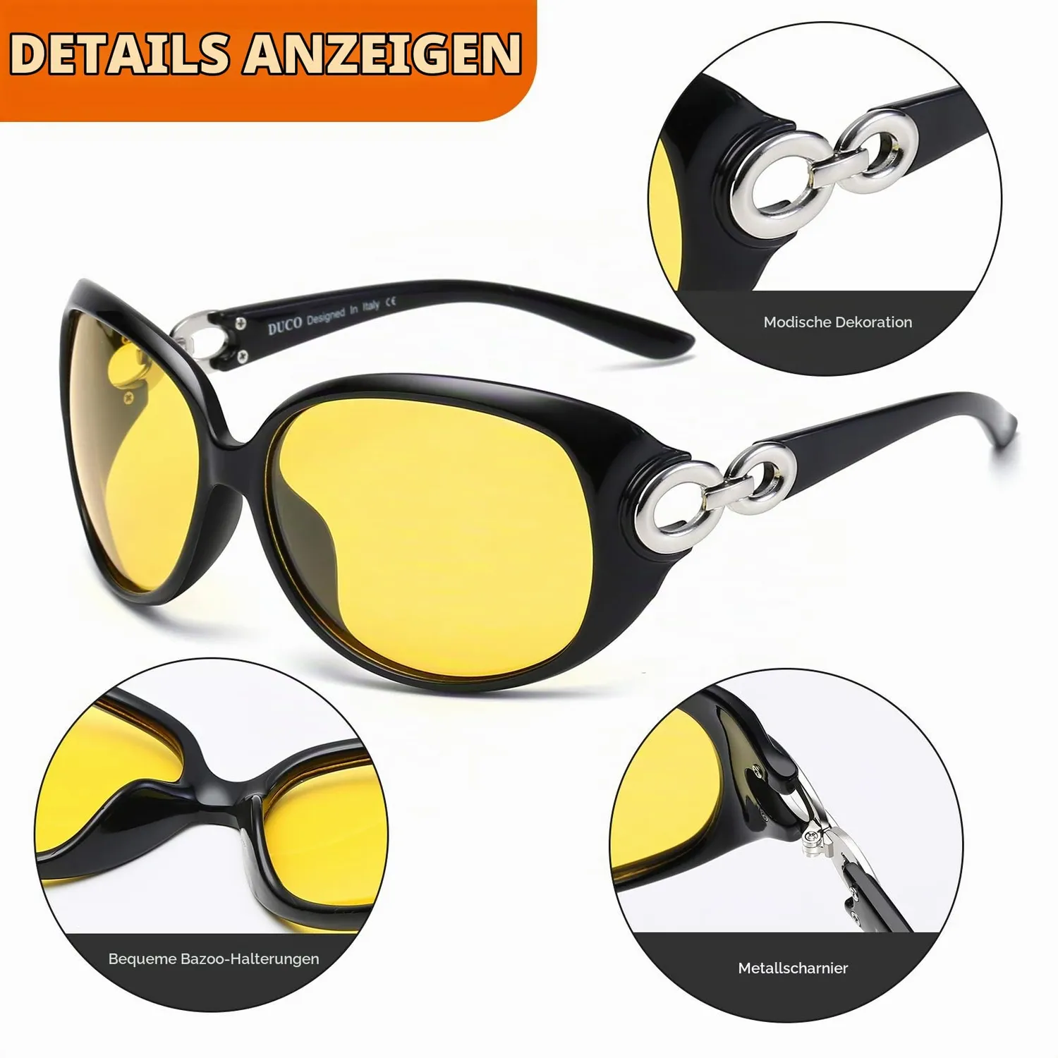 DUCO 1221Y Nachtfahrbrille Schwarz Gelb polarisiert
