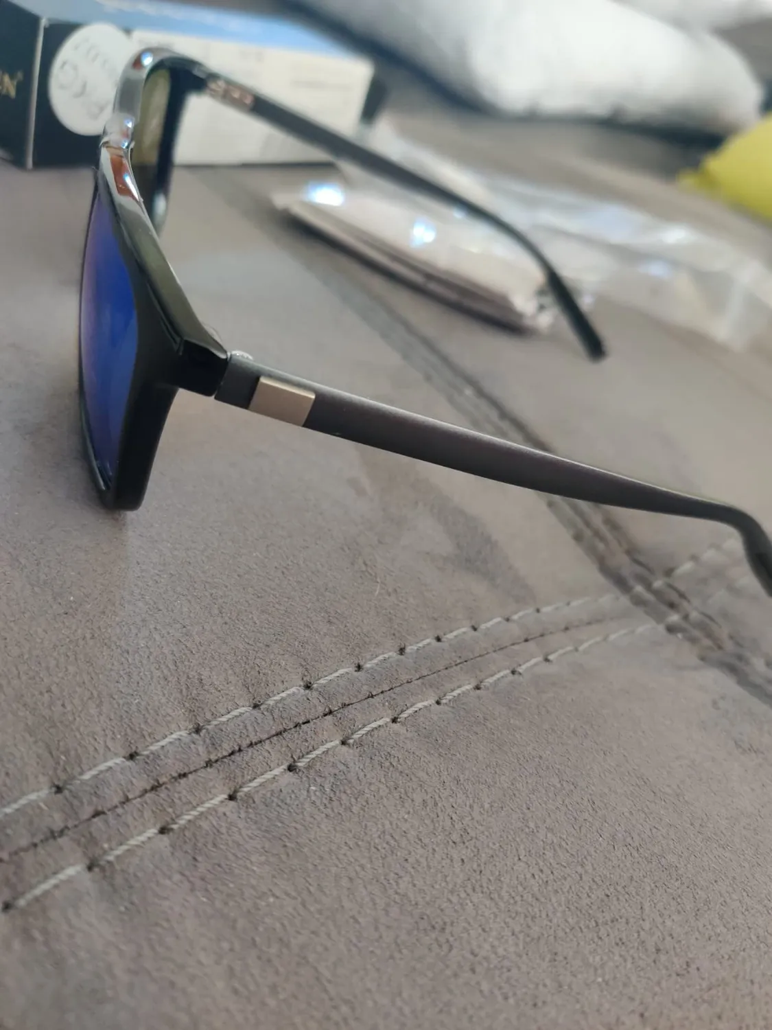 GQUEEN Rechteck Sonnenbrille Schwarz Blau polarisiert leicht