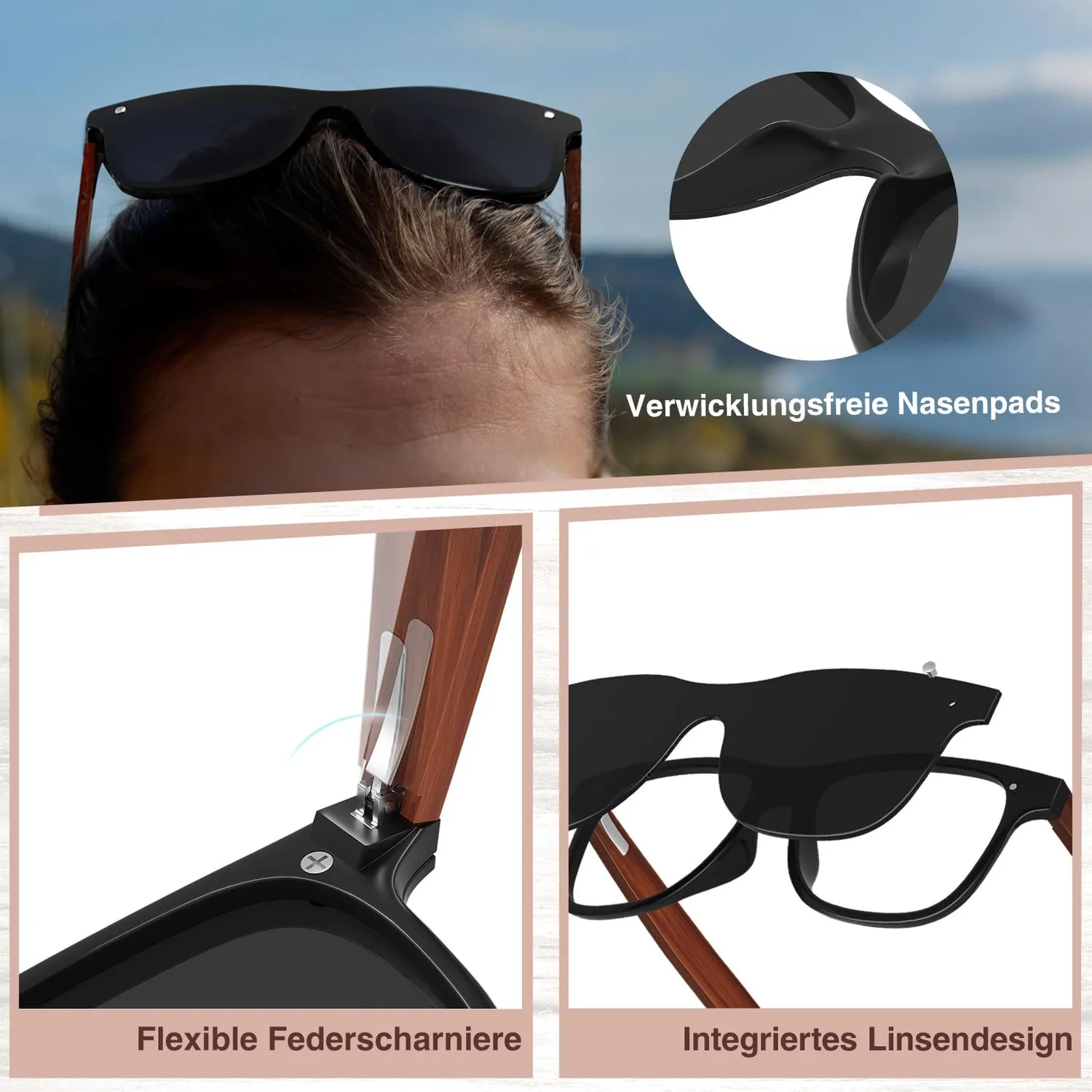 GQUEEN Holz Sonnenbrille schwarz grau polarisiert