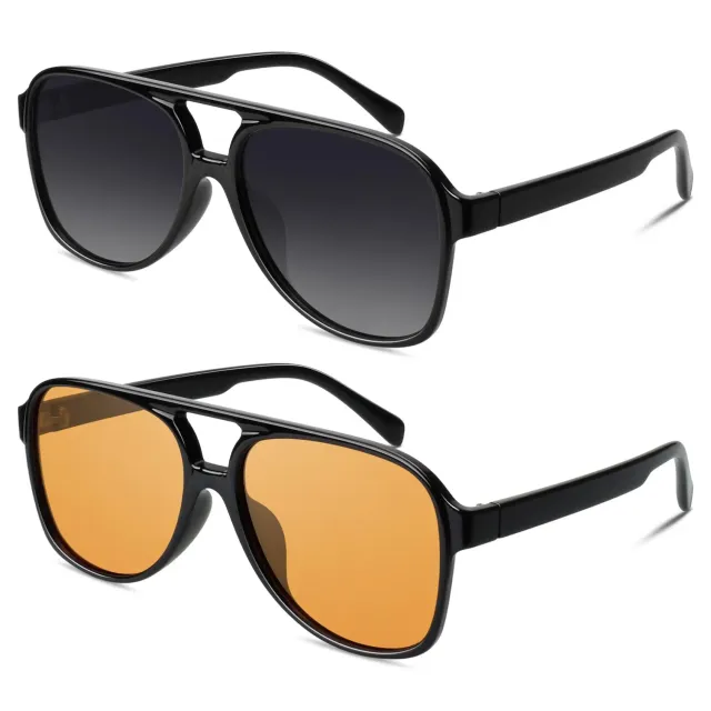 GQUEEN Retro 70s Piloten Sonnenbrille 2er Set