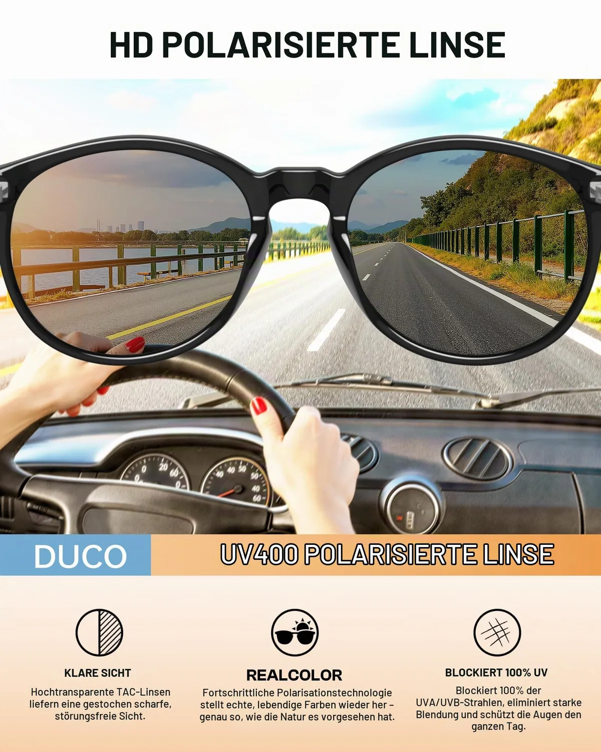 DUCO 1230 Damen Sonnenbrille Schwarz polarisiert