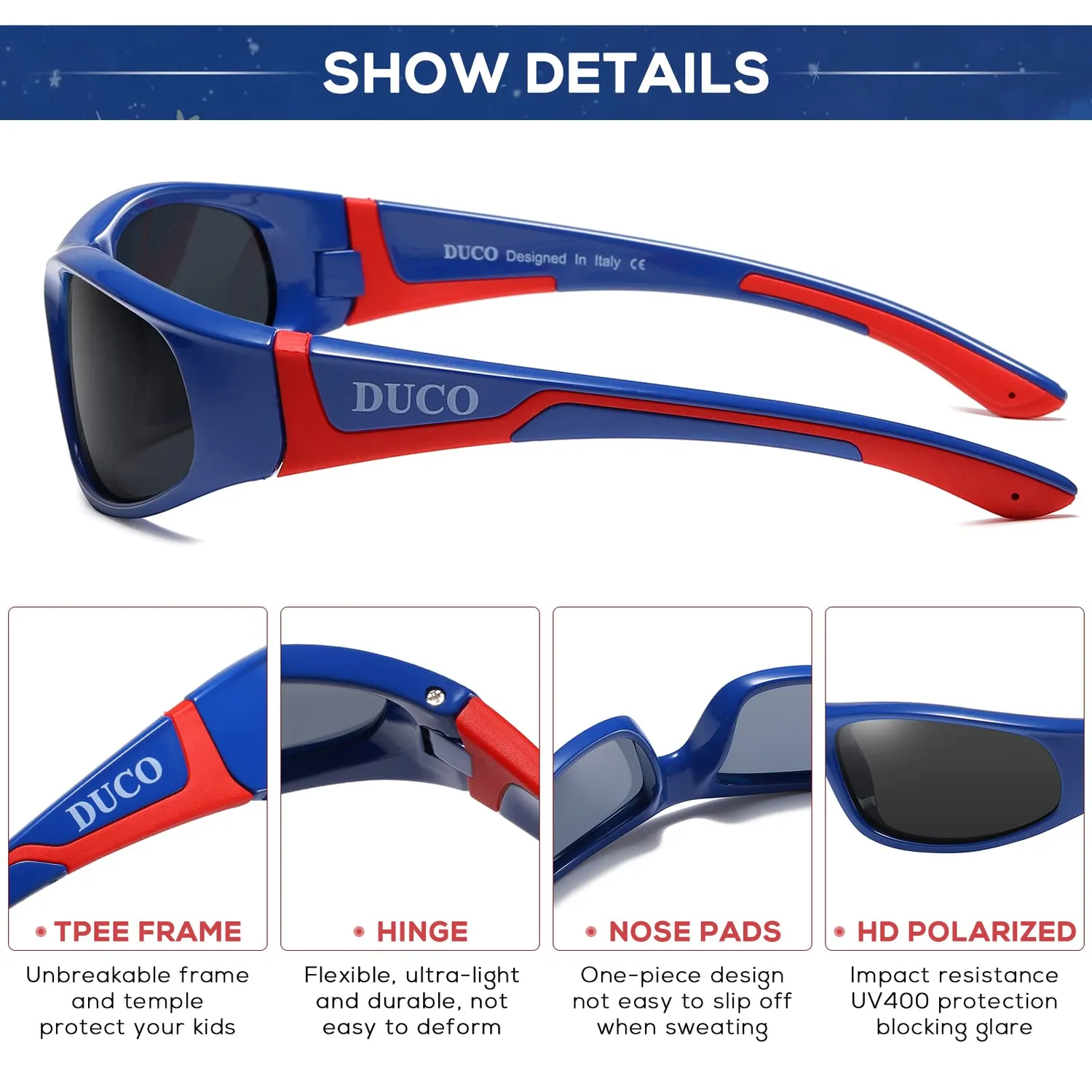 DUCO K001 Kinder Sonnenbrille blau-rot polarisiert