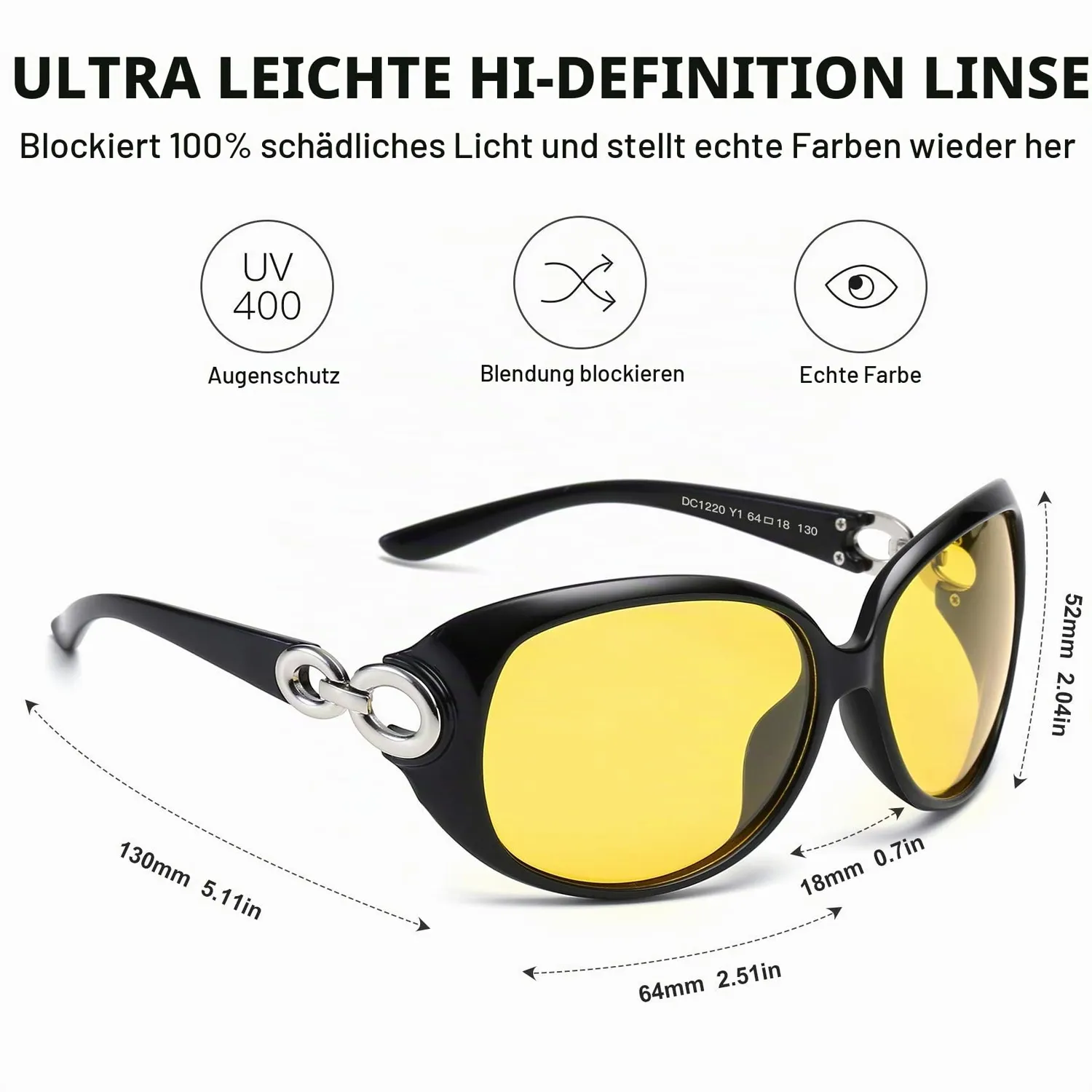 DUCO 1221Y Nachtfahrbrille Schwarz Gelb polarisiert