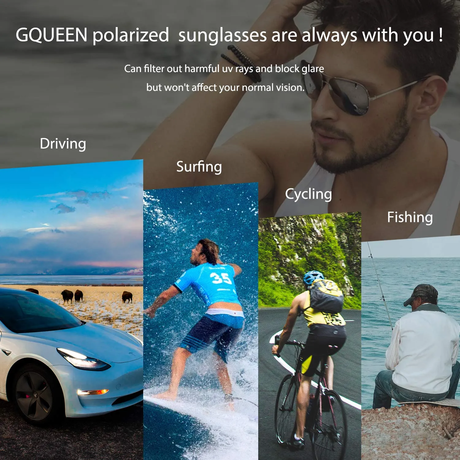 GQUEEN Pilotenbrille polarisiert grau-grün UV400