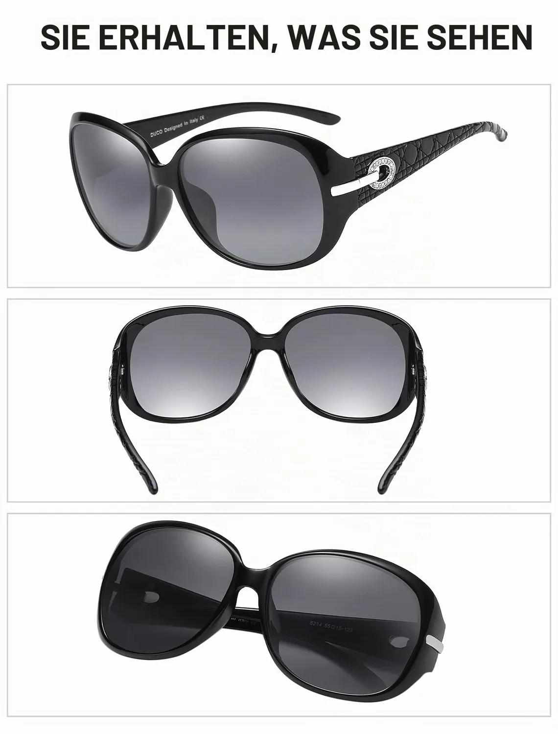 DUCO 6214 Sonnenbrille Damen Schwarz Retro UV400
