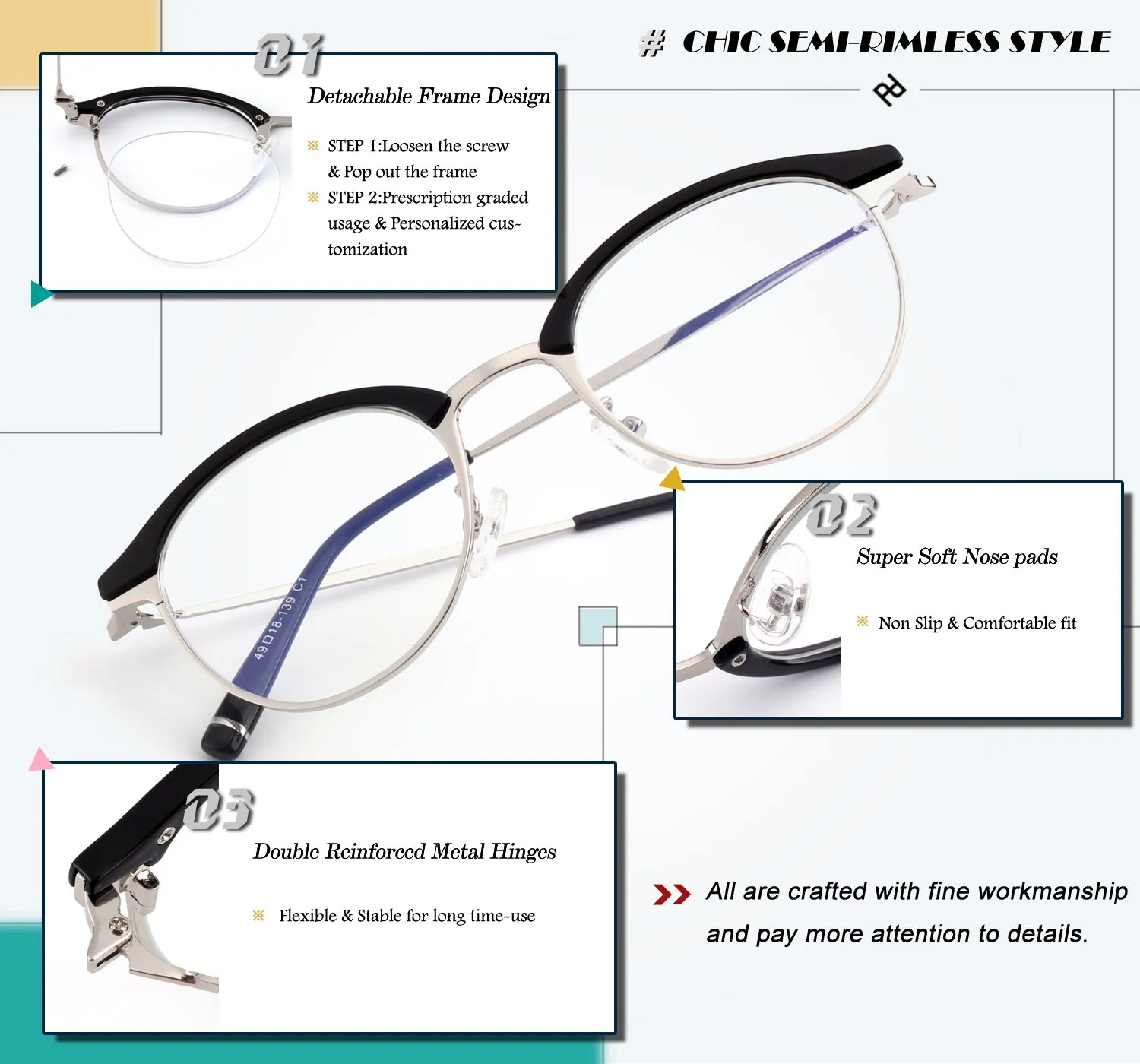 GQUEEN rahmenlose Blaulichtbrille rund transparent UV400