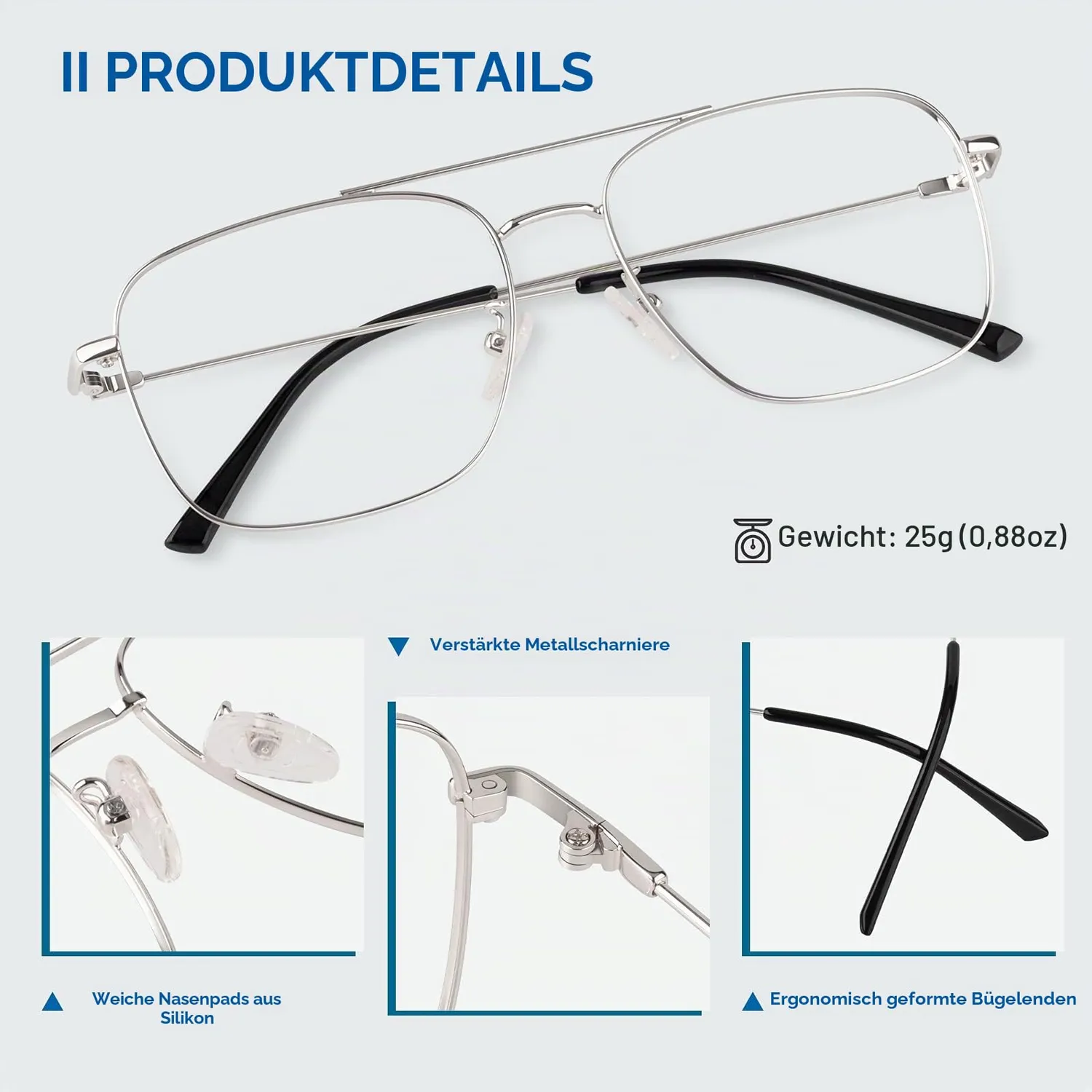 GQUEEN Pilot Brille ohne Stärke 2 Schwarz UV400