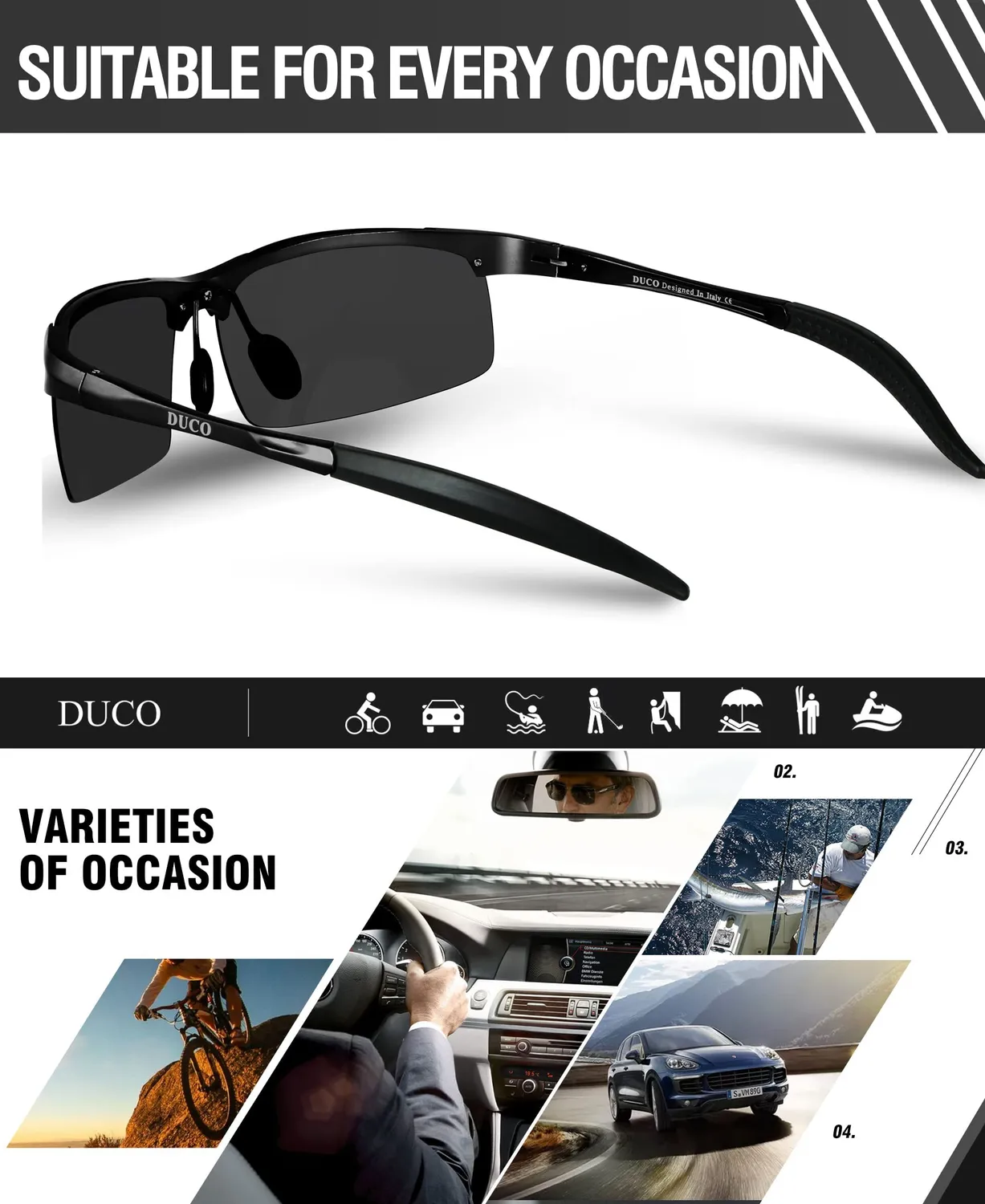 DUCO 8177S Herren Sportbrille polarisiert Grau