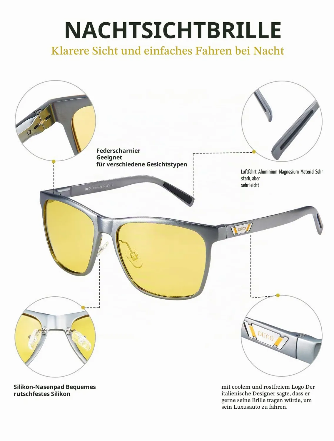 DUCO 3029HY Nachtsichtbrille Autofahrer gelb