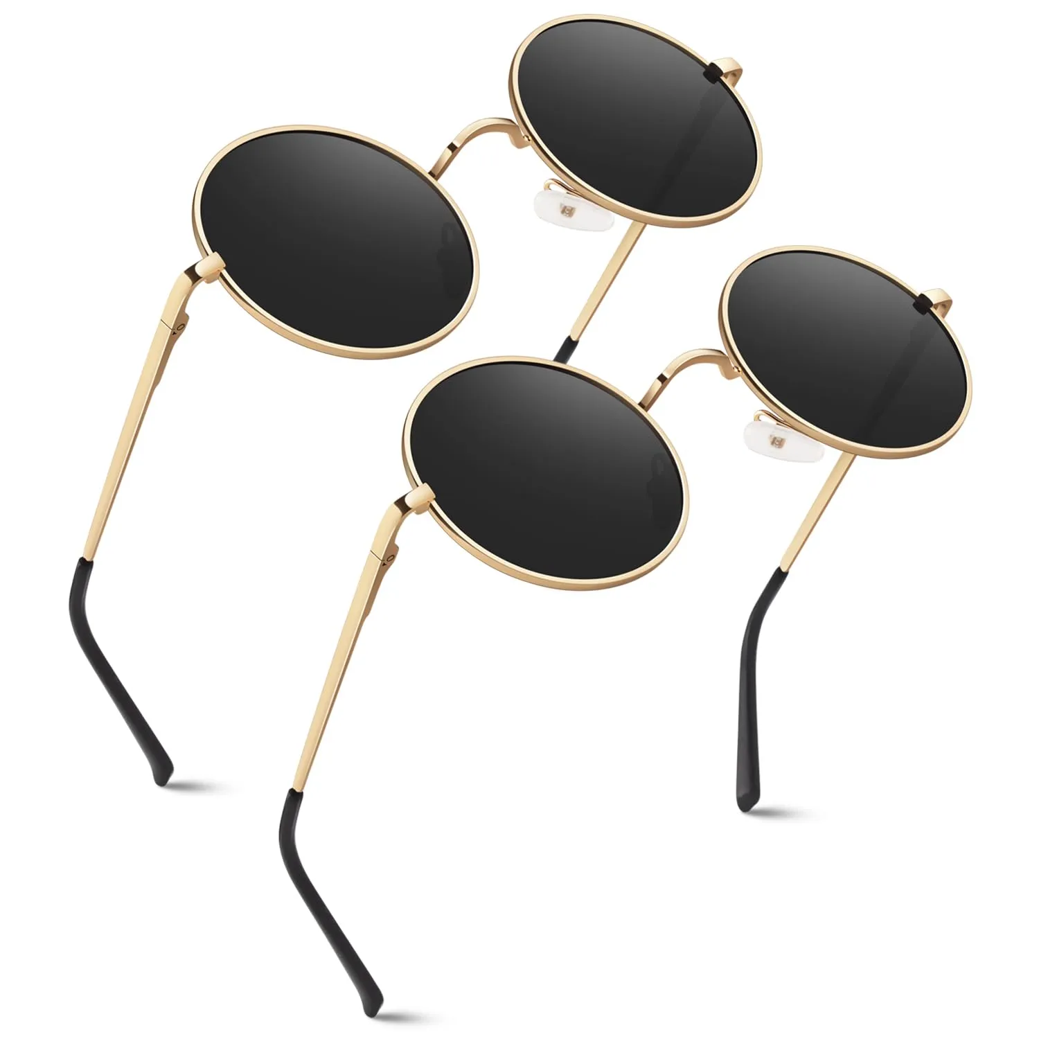 GQUEEN MEZ1 Retro Runde Sonnenbrille Gold Grau polarisiert
